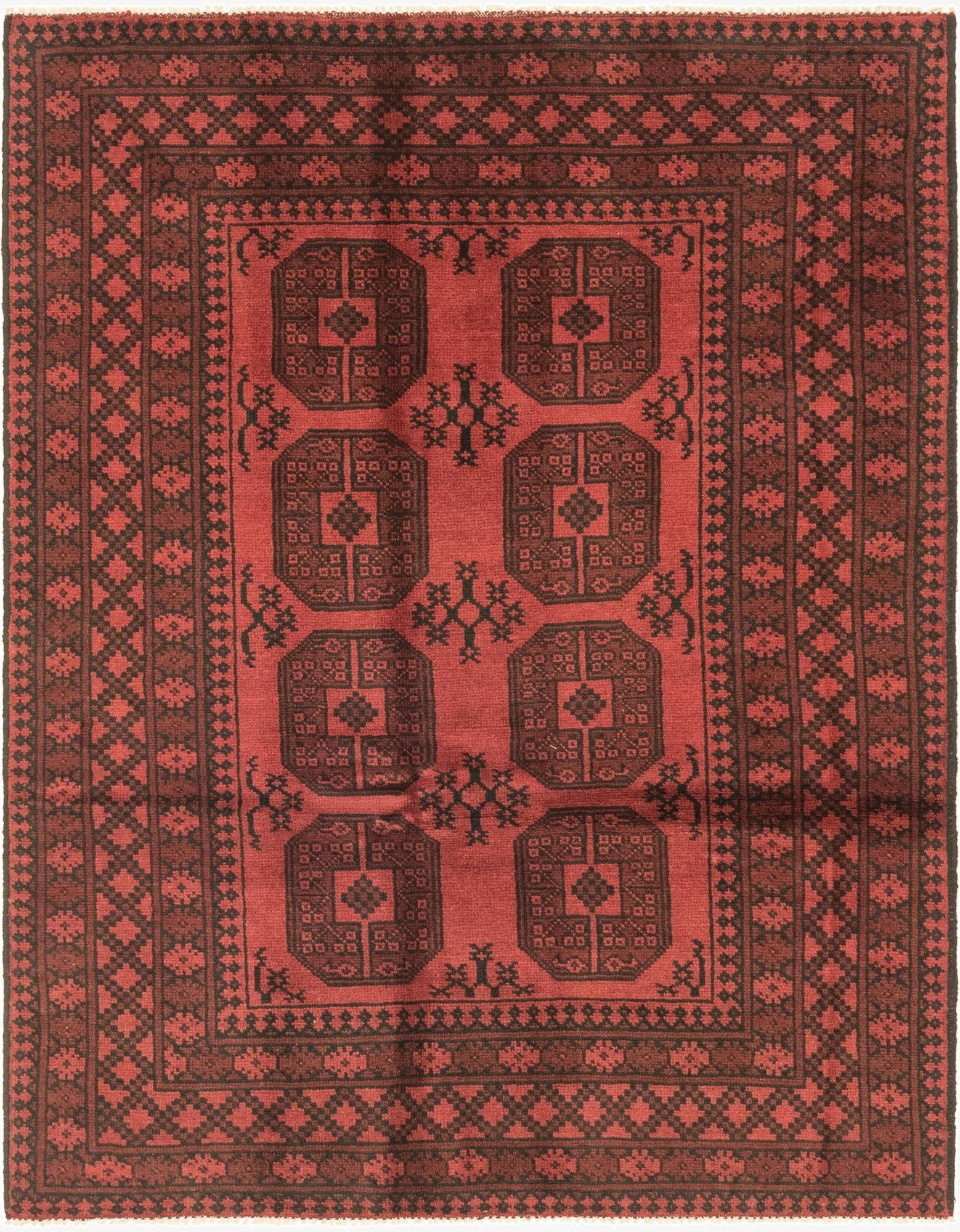  4' 10 x 6' 3  Hand Knotted Afghan Akhche Wool Rug