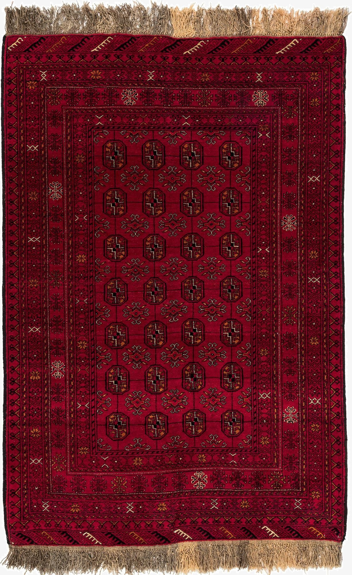  4' 1 x 6' 1  Hand Knotted Afghan Akhche Wool Rug