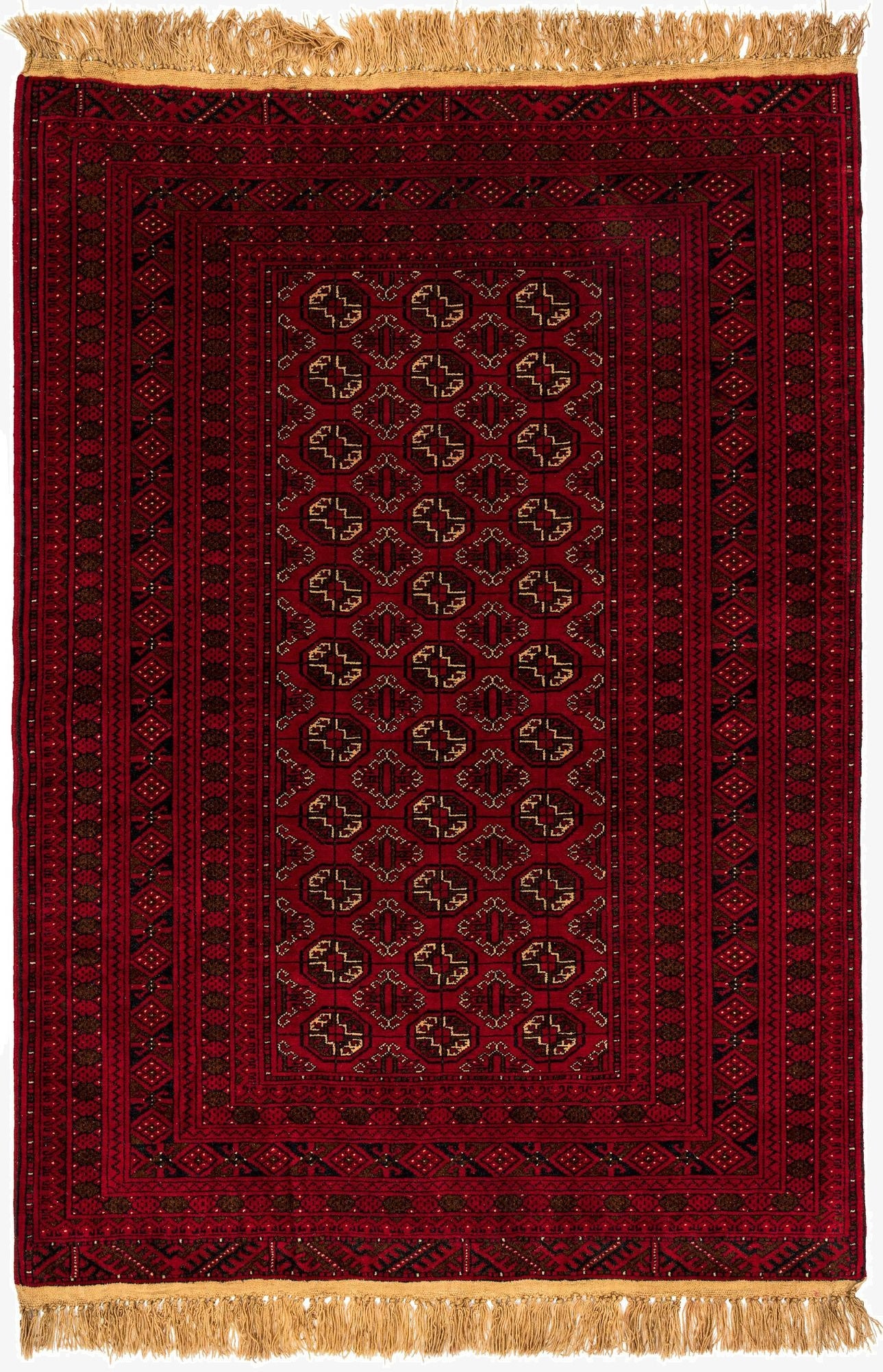  4' 2 x 6' 7  Hand Knotted Afghan Akhche Wool Rug