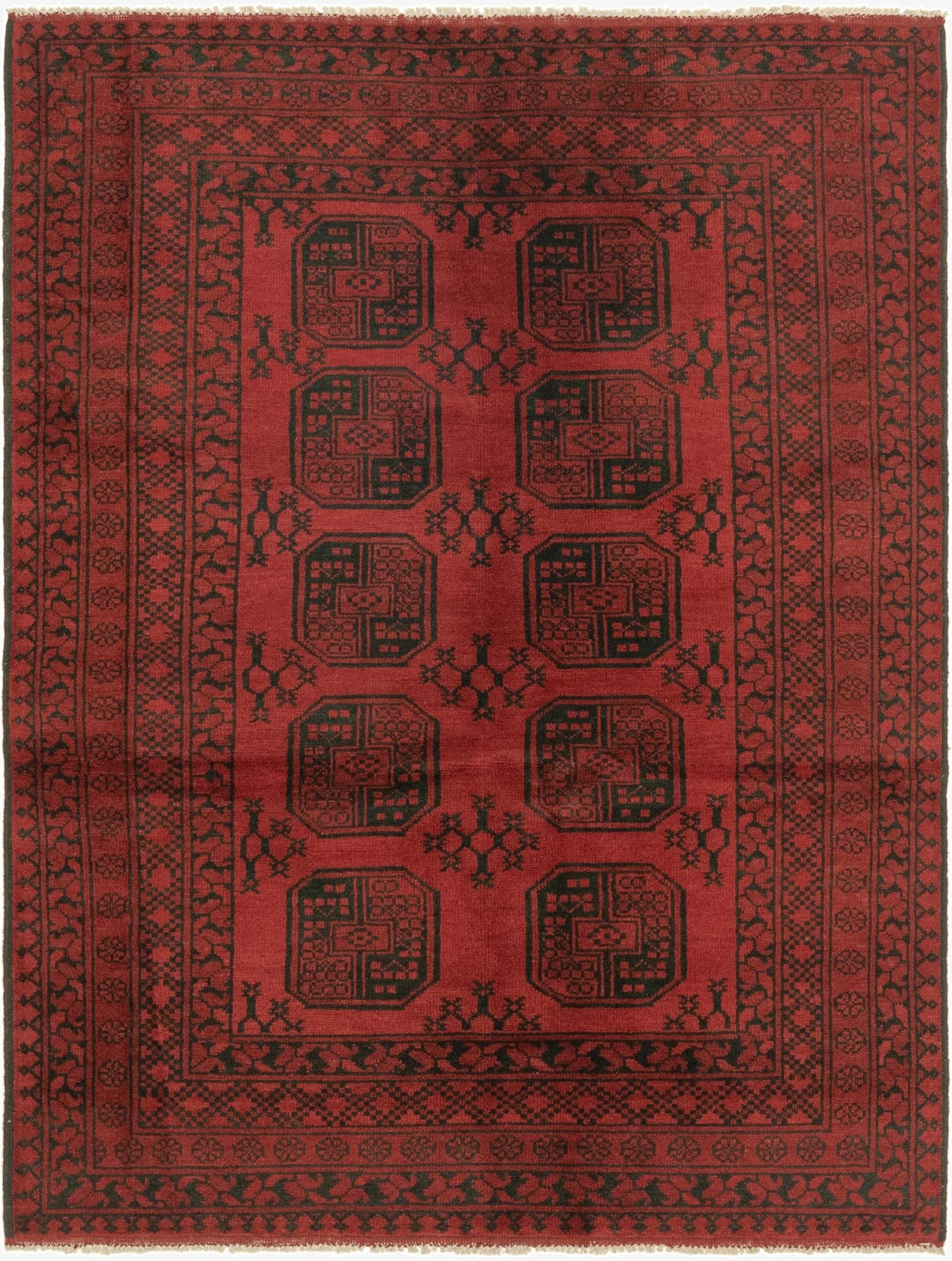  5' x 6' 6  Hand Knotted Afghan Akhche Wool Rug