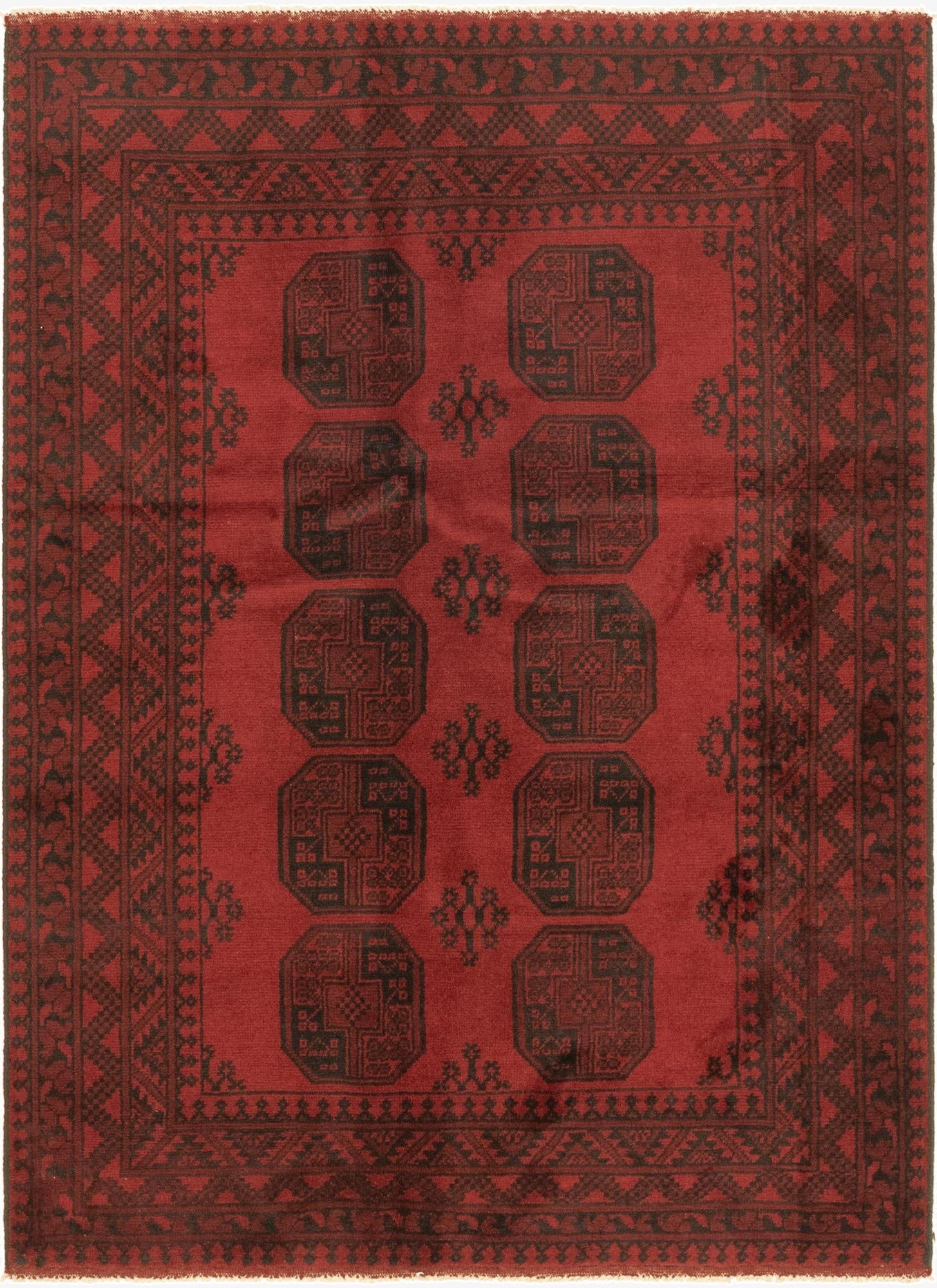  4' 9 x 6' 6  Hand Knotted Afghan Akhche Wool Rug