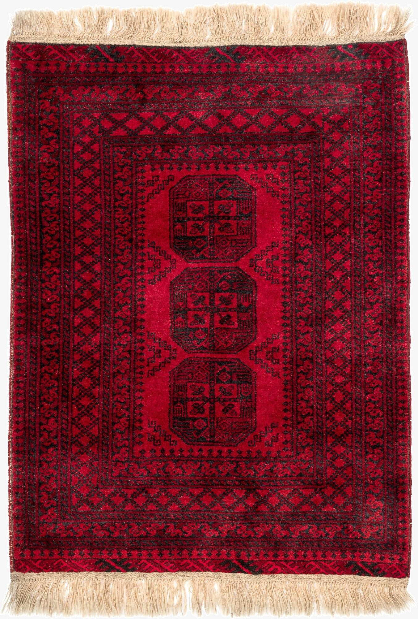 3' 5 x 4' 7  Hand Knotted Afghan Akhche Wool Rug