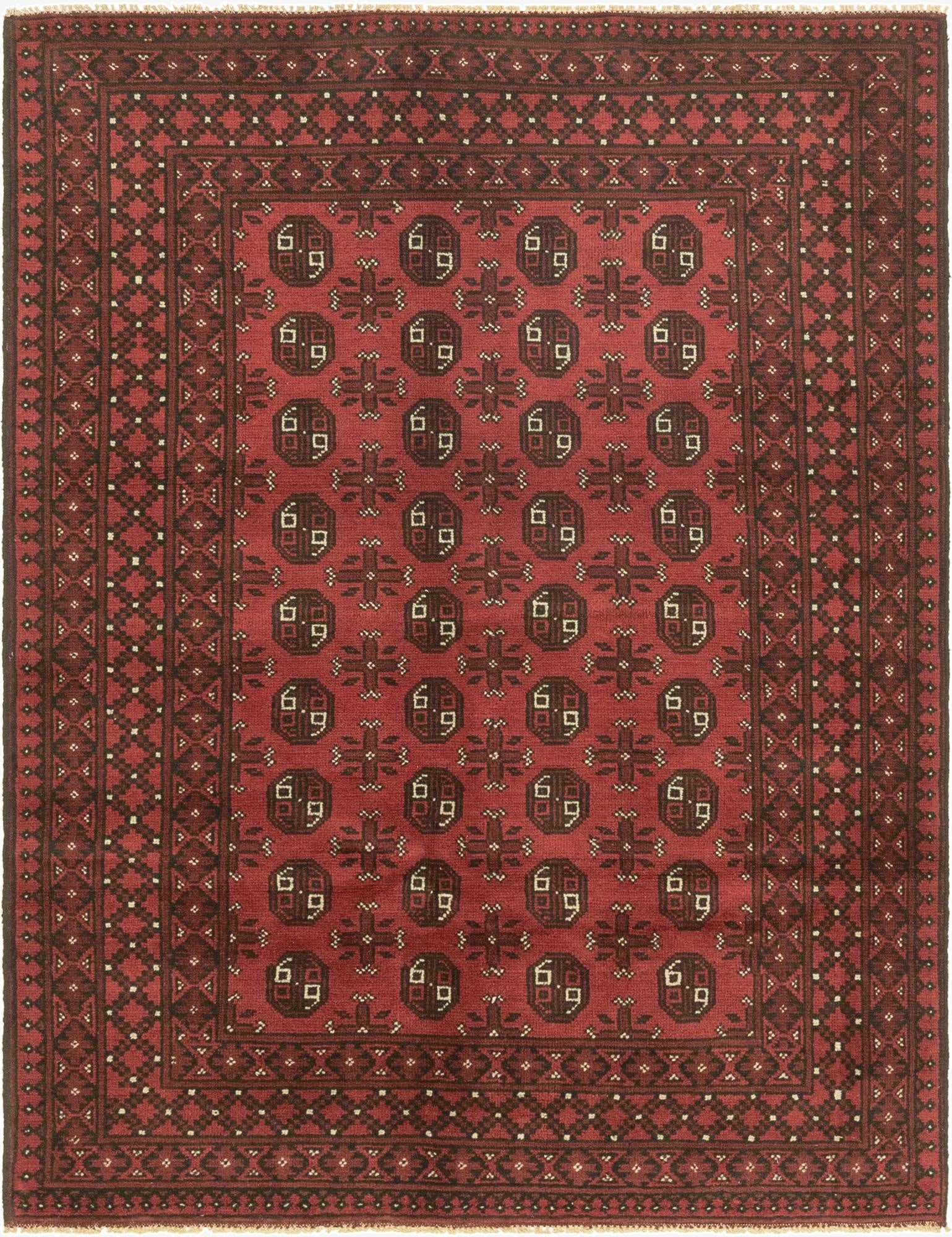  4' 10 x 6' 5  Hand Knotted Afghan Akhche Wool Rug