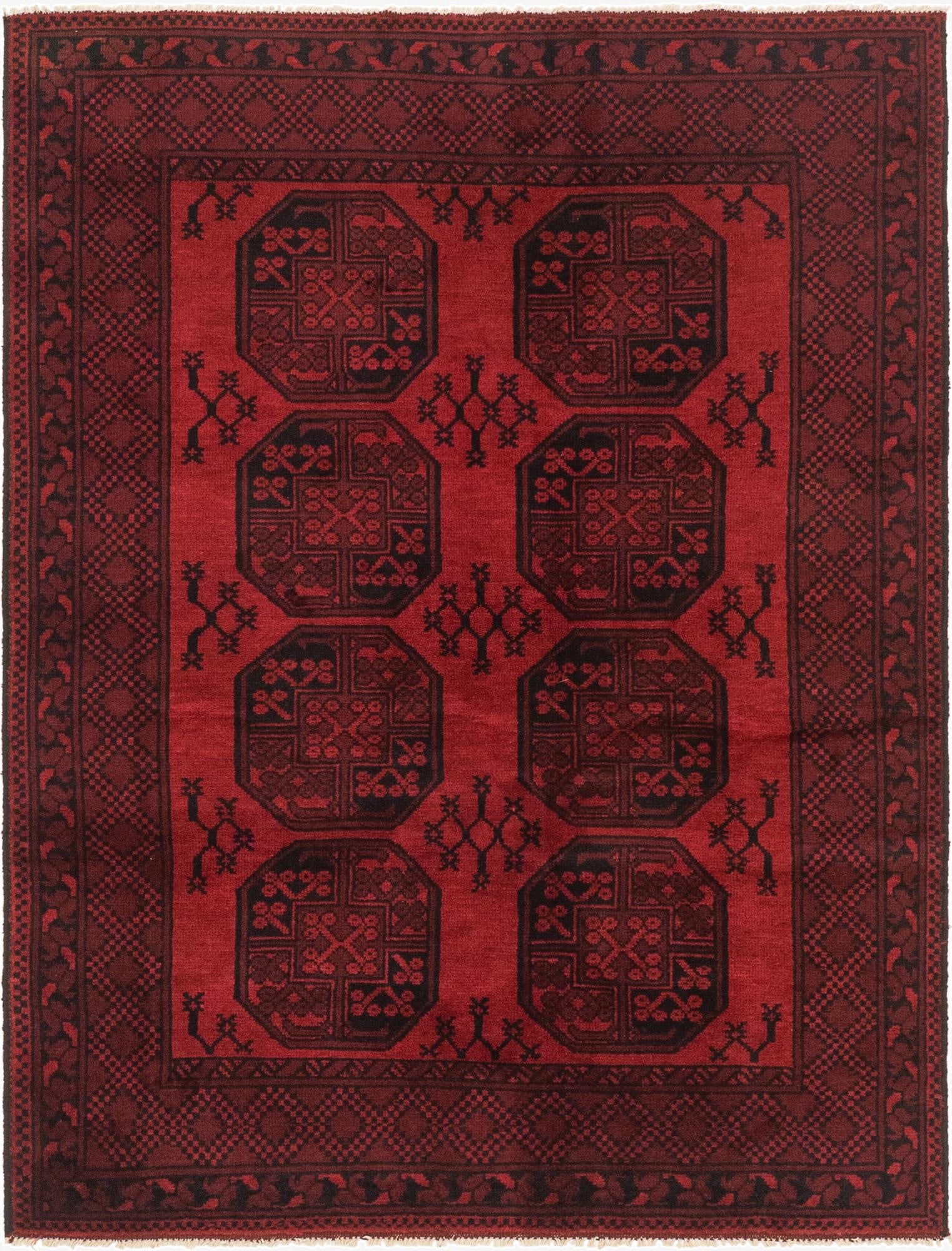  4' 11 x 6' 6  Hand Knotted Afghan Akhche Wool Rug