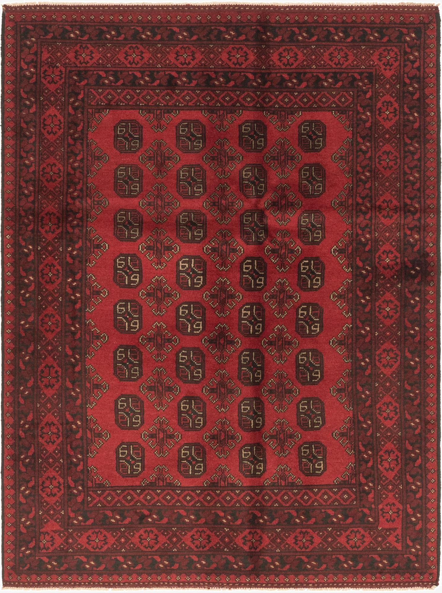  4' 10 x 6' 6  Hand Knotted Afghan Akhche Wool Rug