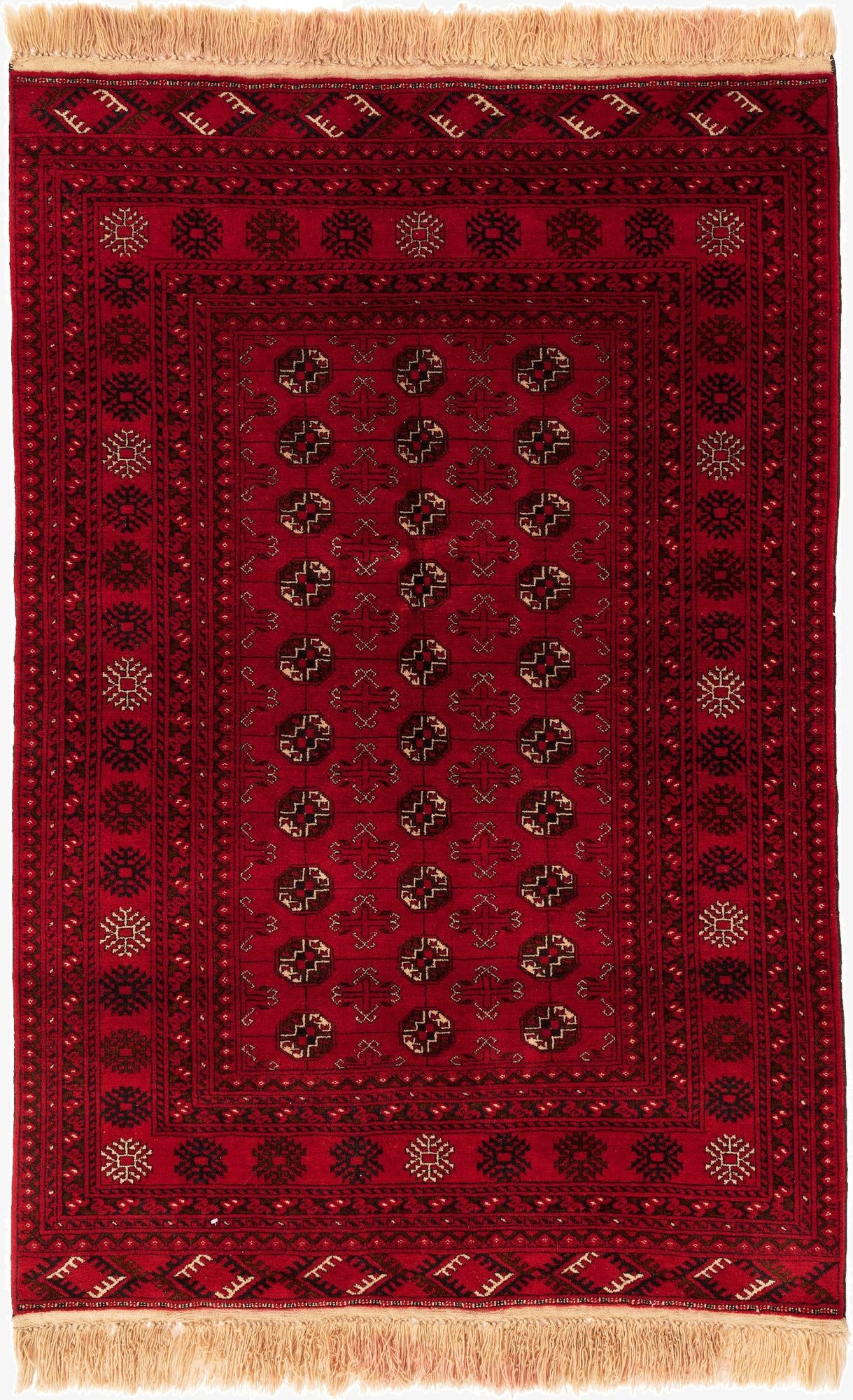  4' x 6' 2  Hand Knotted Afghan Akhche Wool Rug