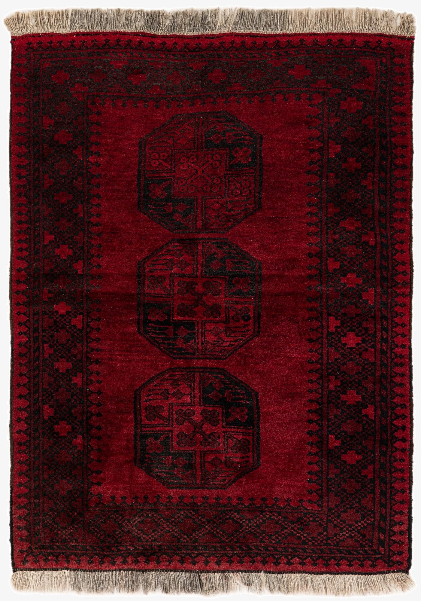  3' 9 x 4' 10  Hand Knotted Afghan Akhche Wool Rug
