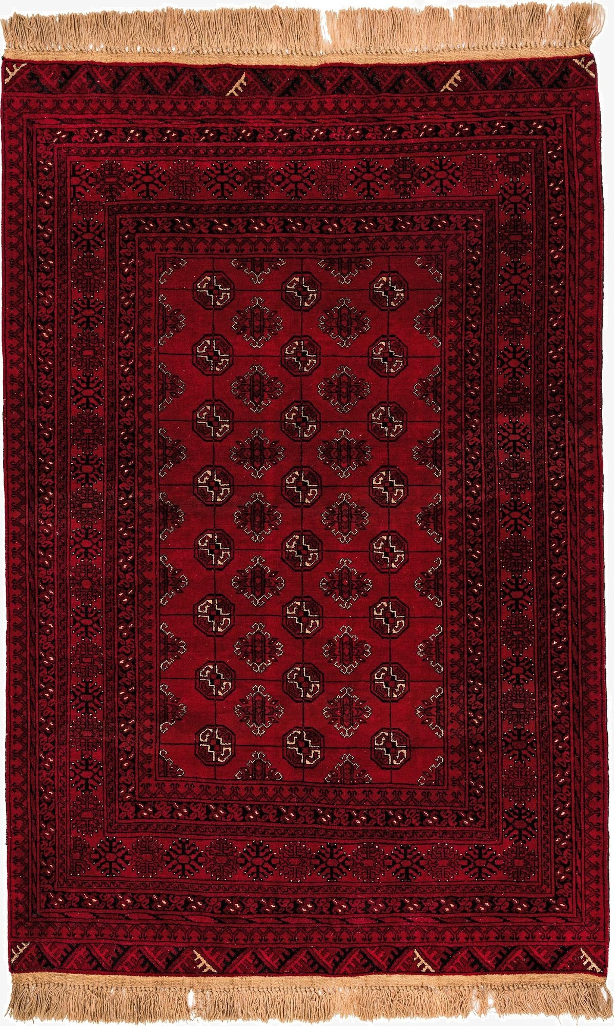  4' 2 x 6' 6  Hand Knotted Afghan Akhche Wool Rug