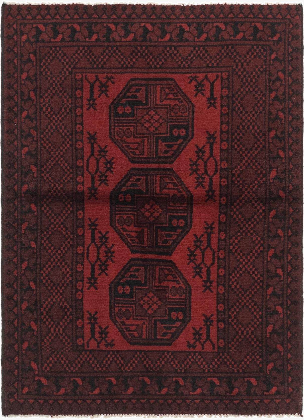  3' 5 x 4' 9  Hand Knotted Afghan Akhche Wool Rug