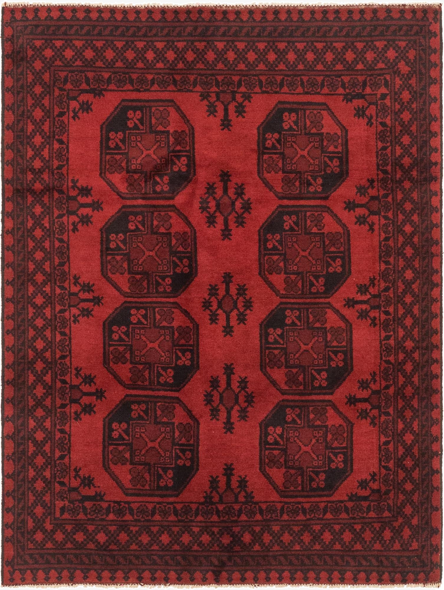  4' 9 x 6' 4  Hand Knotted Afghan Akhche Wool Rug