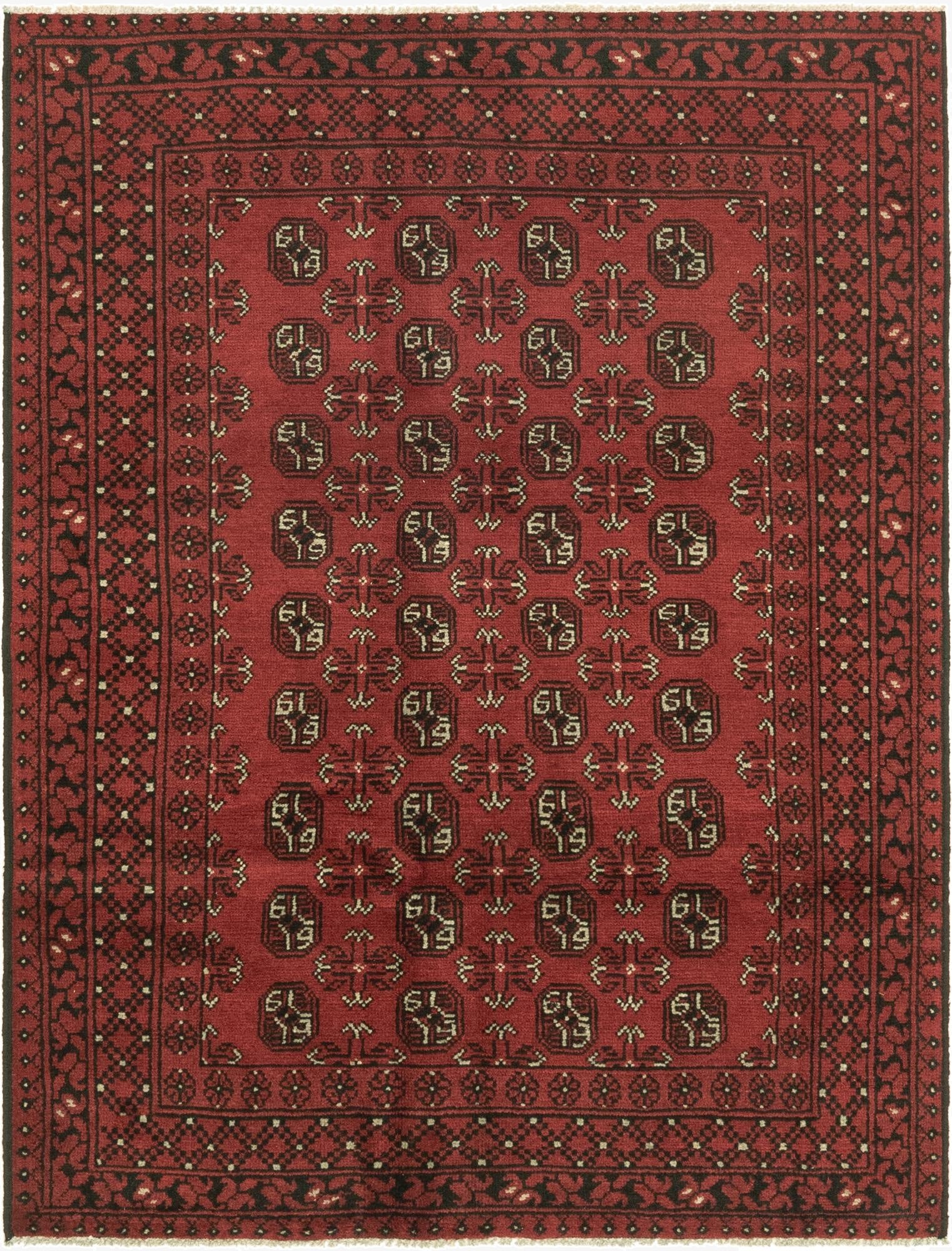 4' 10 x 6' 5  Hand Knotted Afghan Akhche Wool Rug