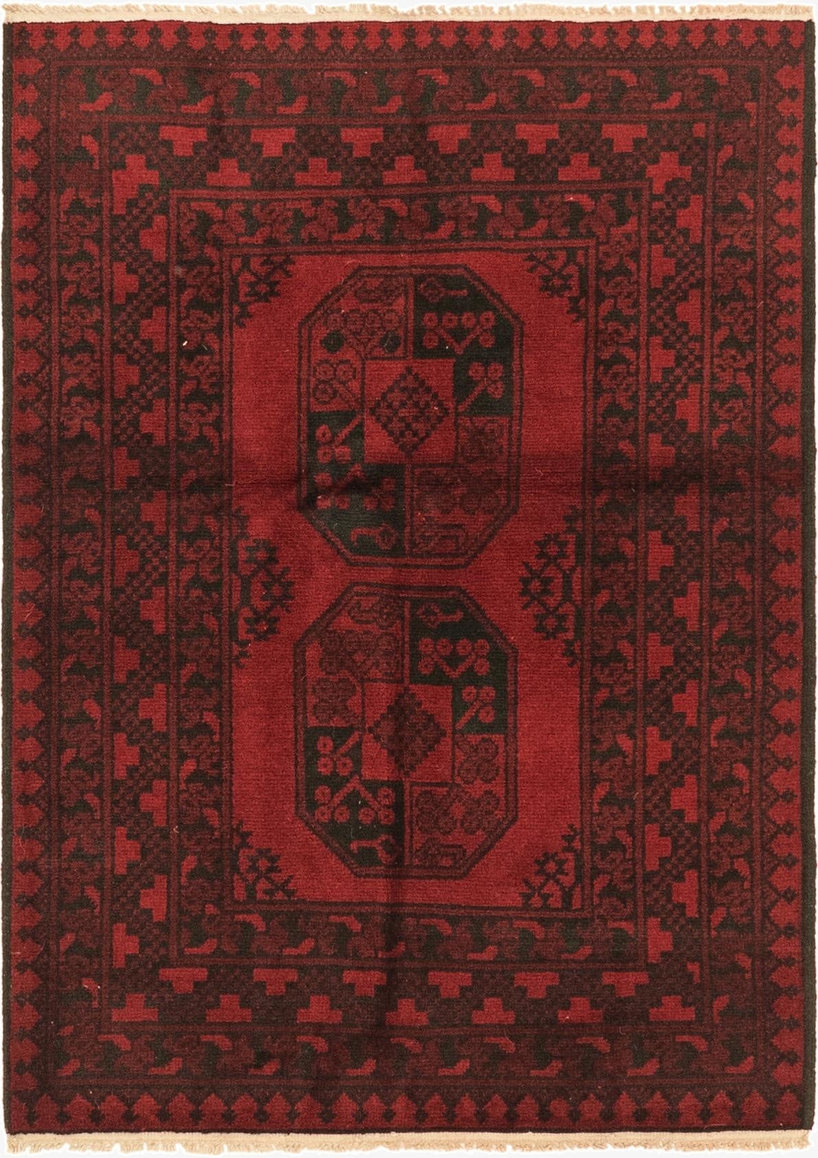  3' 5 x 4' 9  Hand Knotted Afghan Akhche Wool Rug