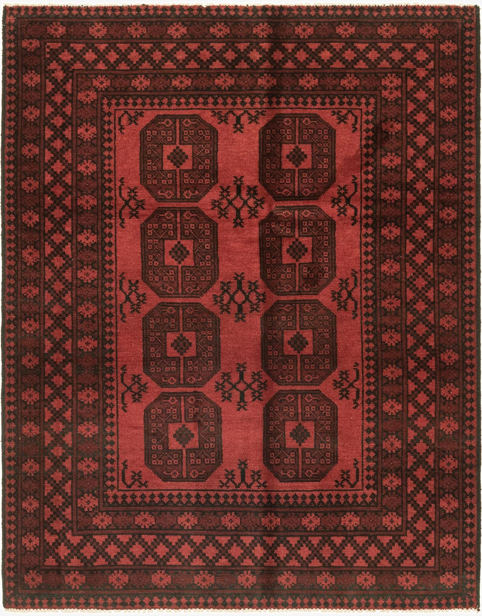  4' 9 x 6' 3  Hand Knotted Afghan Akhche Wool Rug