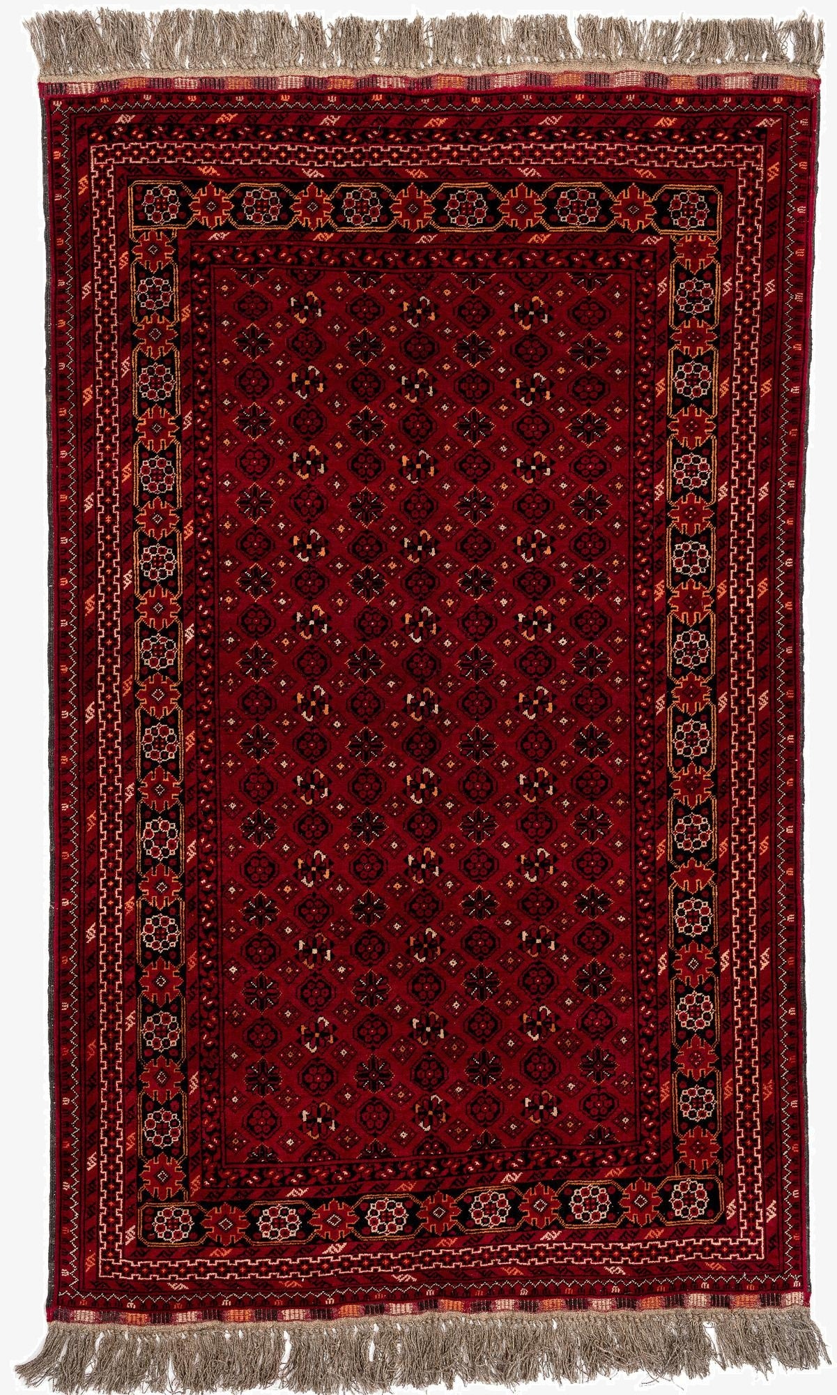  4' 1 x 6' 9  Hand Knotted Afghan Akhche Wool Rug