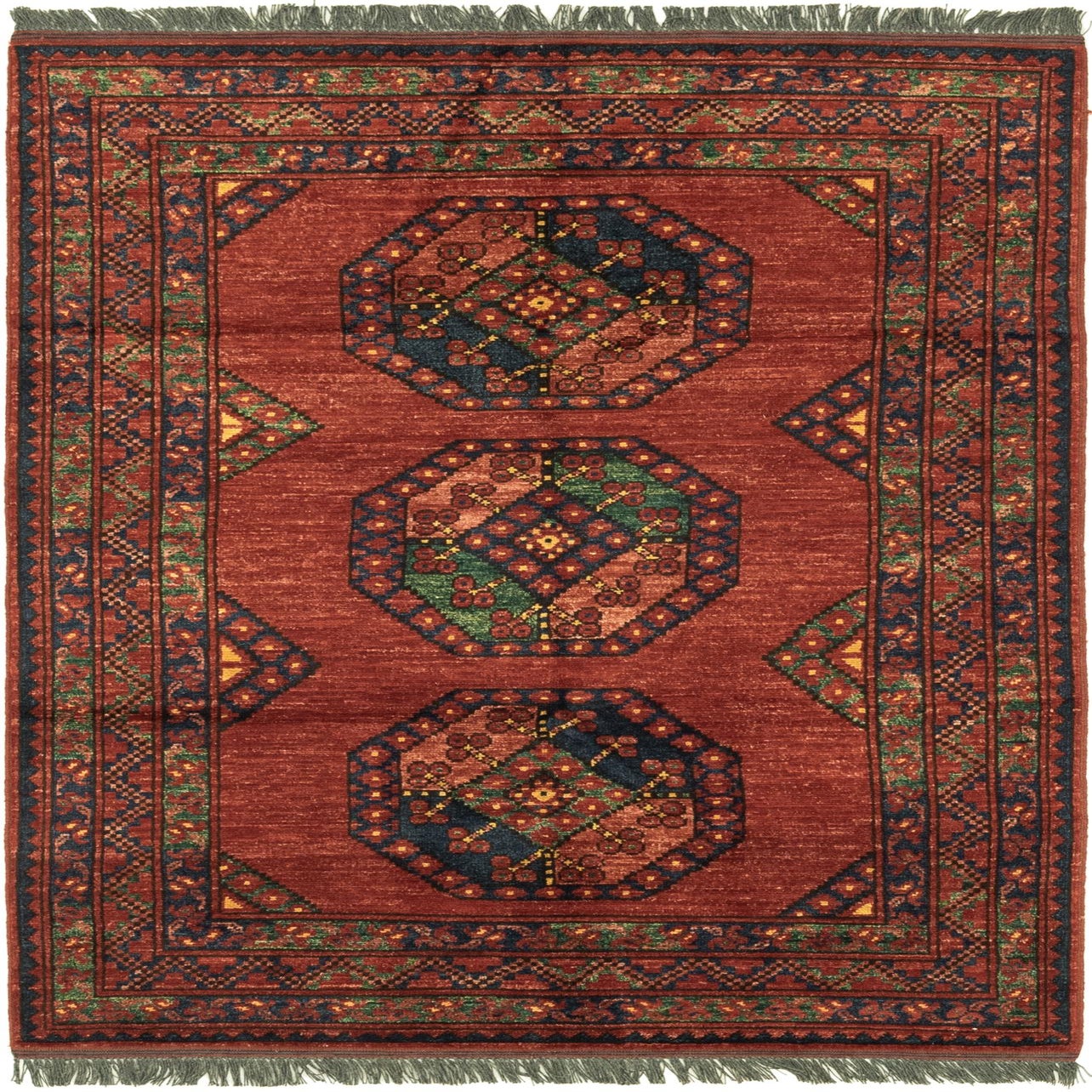 Red 5' x 5' 11 Hand Knotted Afghan Ersari Wool Rug | Rugs.com