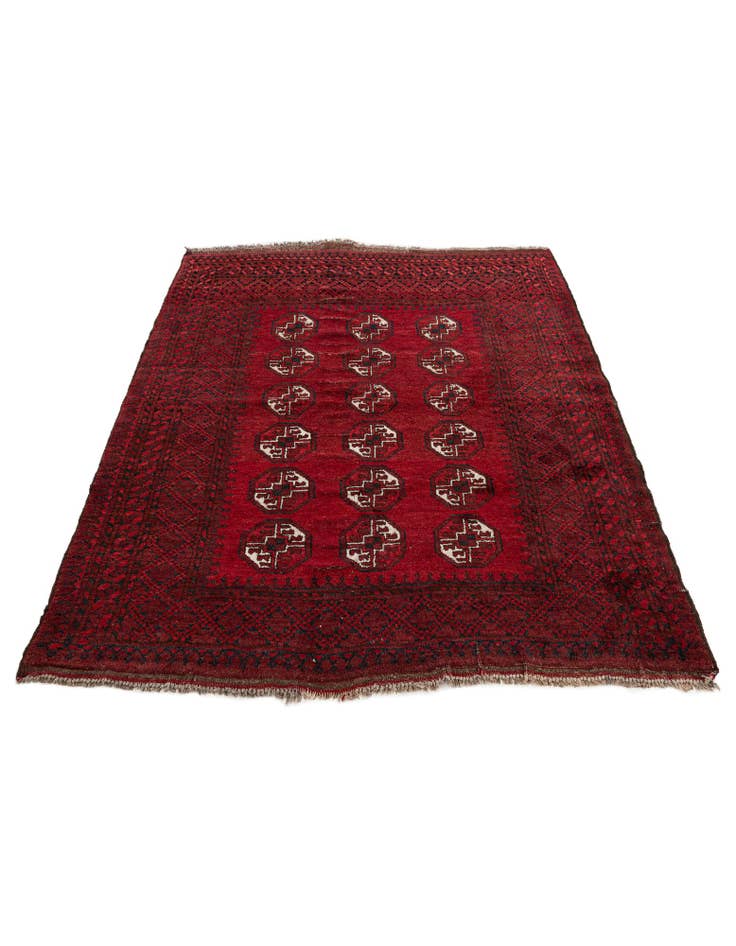 Detail image of  4' 2 x 5' 3  Hand Knotted Afghan Ersari Wool Rug