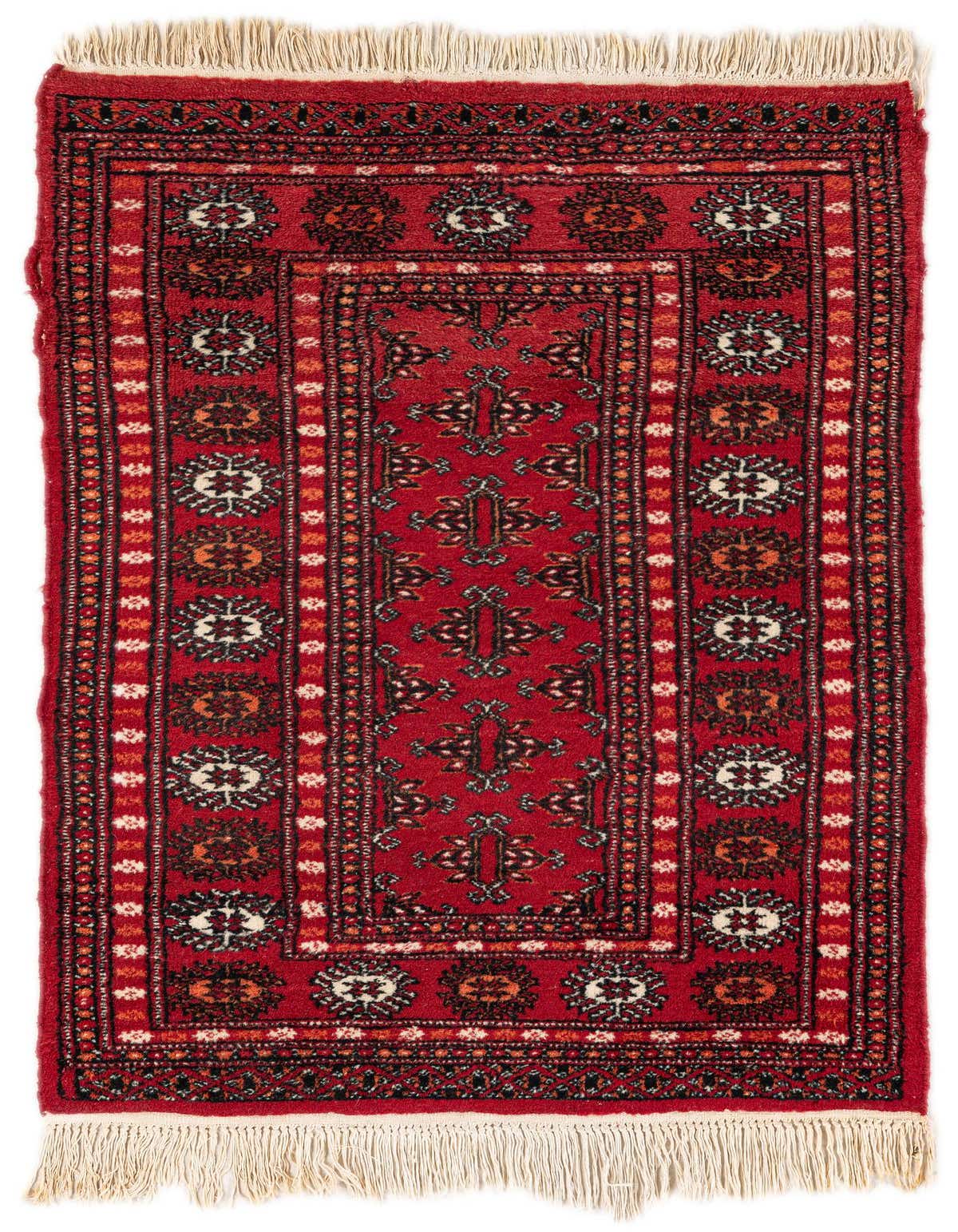 A 3x4 rectangular Afghan Ersari rug featuring a traditional tribal pattern in shades of red, black, and orange, with fringe.