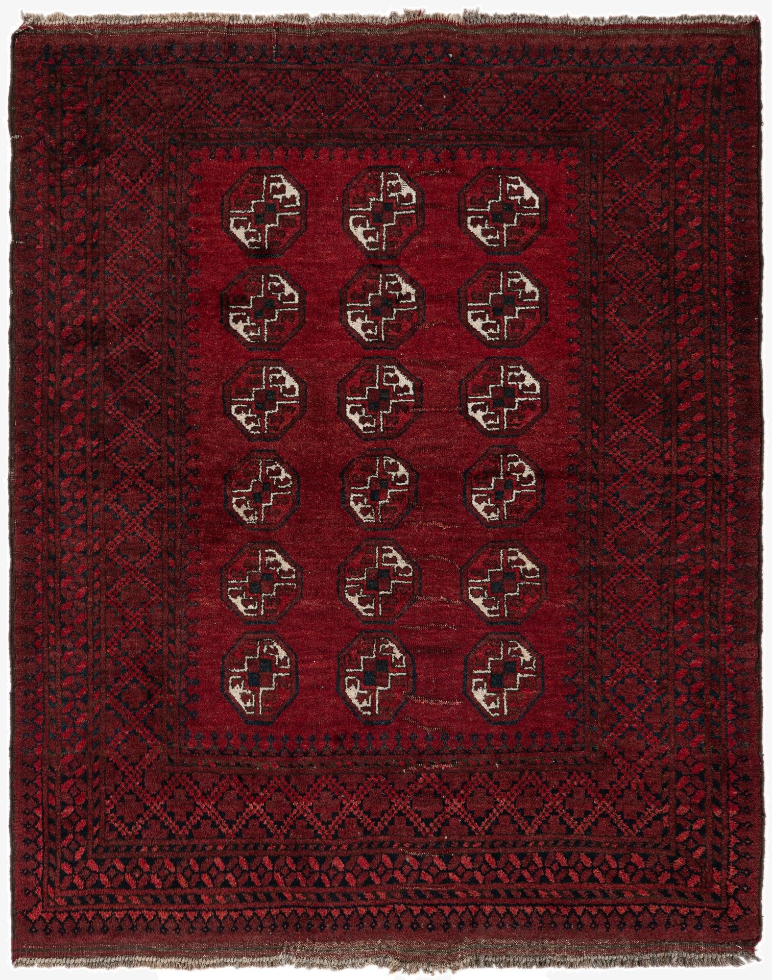  4' 2 x 5' 3  Hand Knotted Afghan Ersari Wool Rug