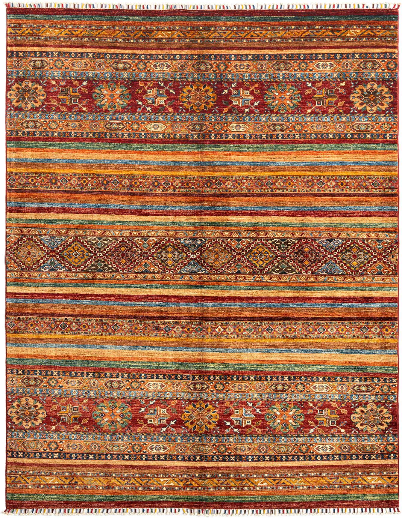 A 5x8 rectangular Ariana Ziegler Persian rug with intricate patterns in rich reds, oranges, blues, and gold.