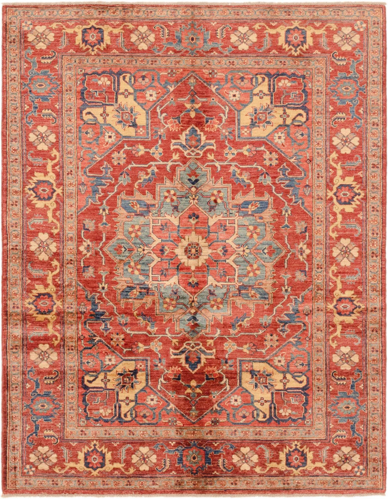 A 4x6 rectangular Rugs.com Ariana Ziegler rug featuring a traditional red, blue, and gold medallion pattern.