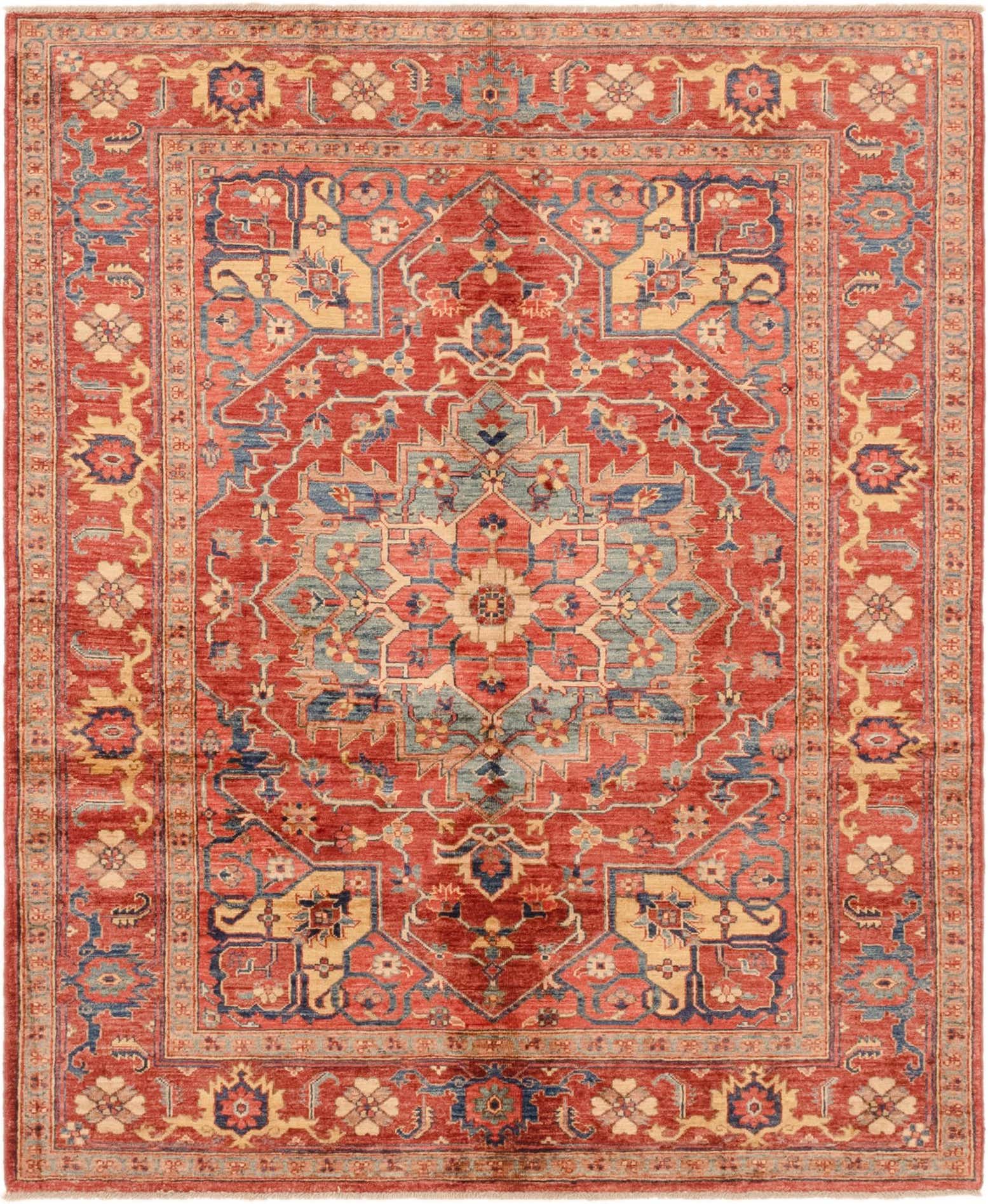 A 4x6 rectangular Rugs.com Ariana Ziegler rug featuring a traditional red, blue, and gold medallion pattern.