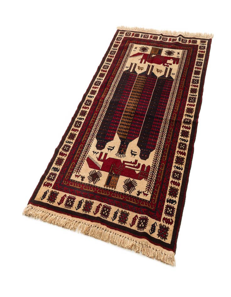 Detail image of  4' 2 x 7' 4  Hand Knotted Balouch Wool Rug