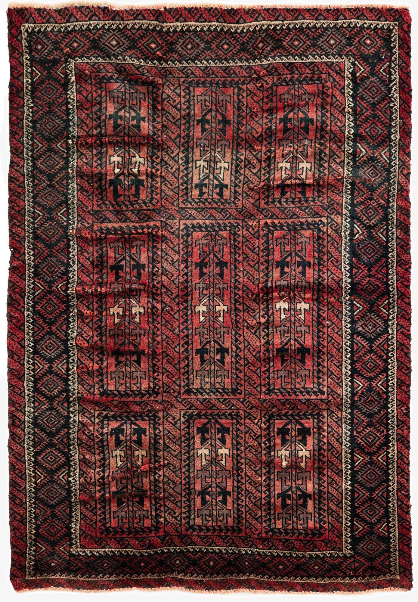  3' 9 x 5' 7  Hand Knotted Balouch Wool Rug