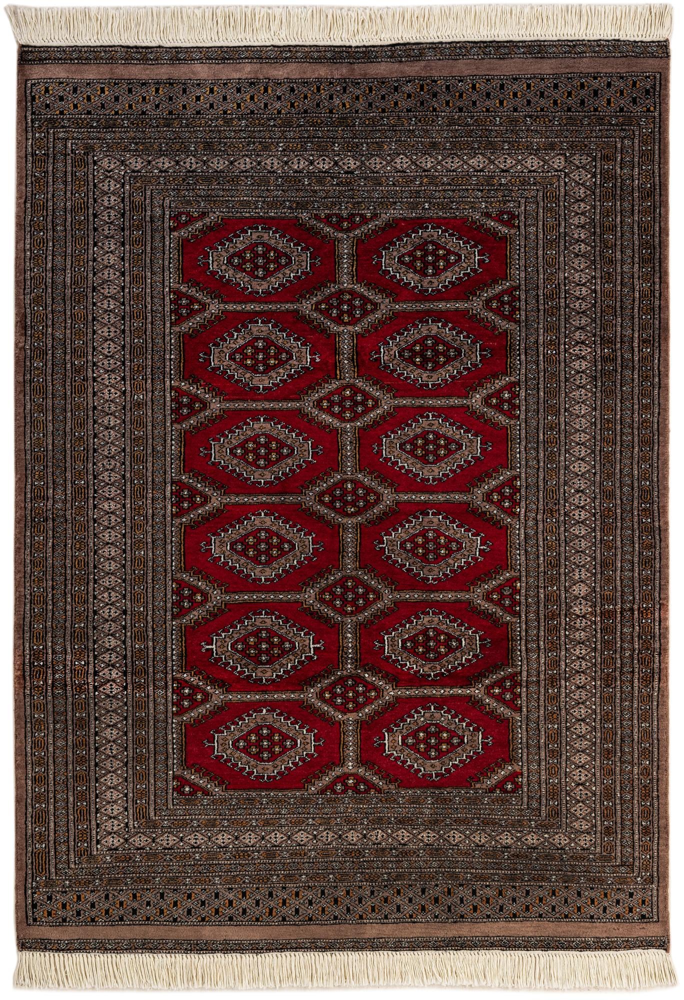  4' 1 x 5' 11  Hand Knotted Bokhara Oriental Wool Rug