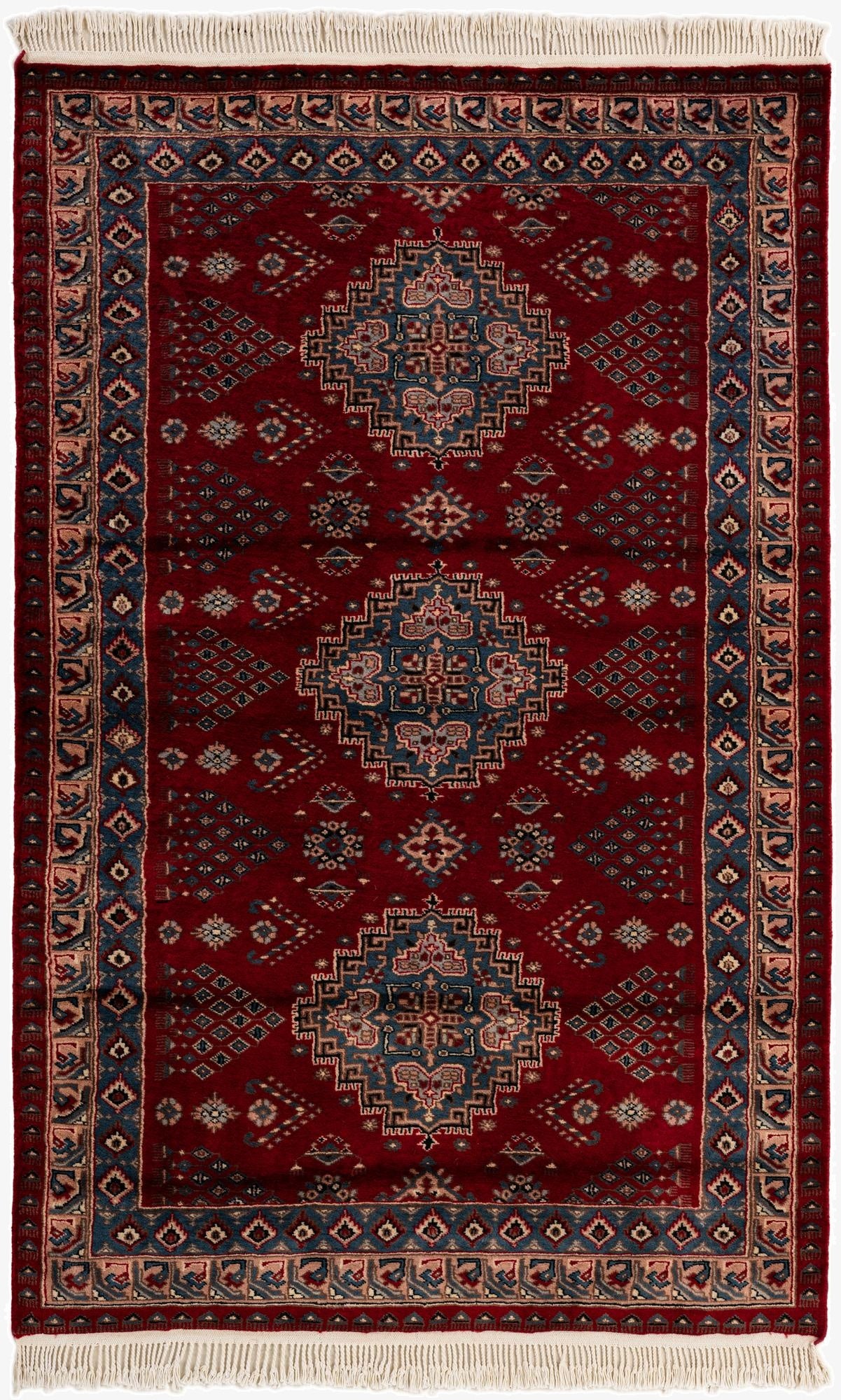  4' 1 x 6' 6  Hand Knotted Bokhara Oriental Wool Rug
