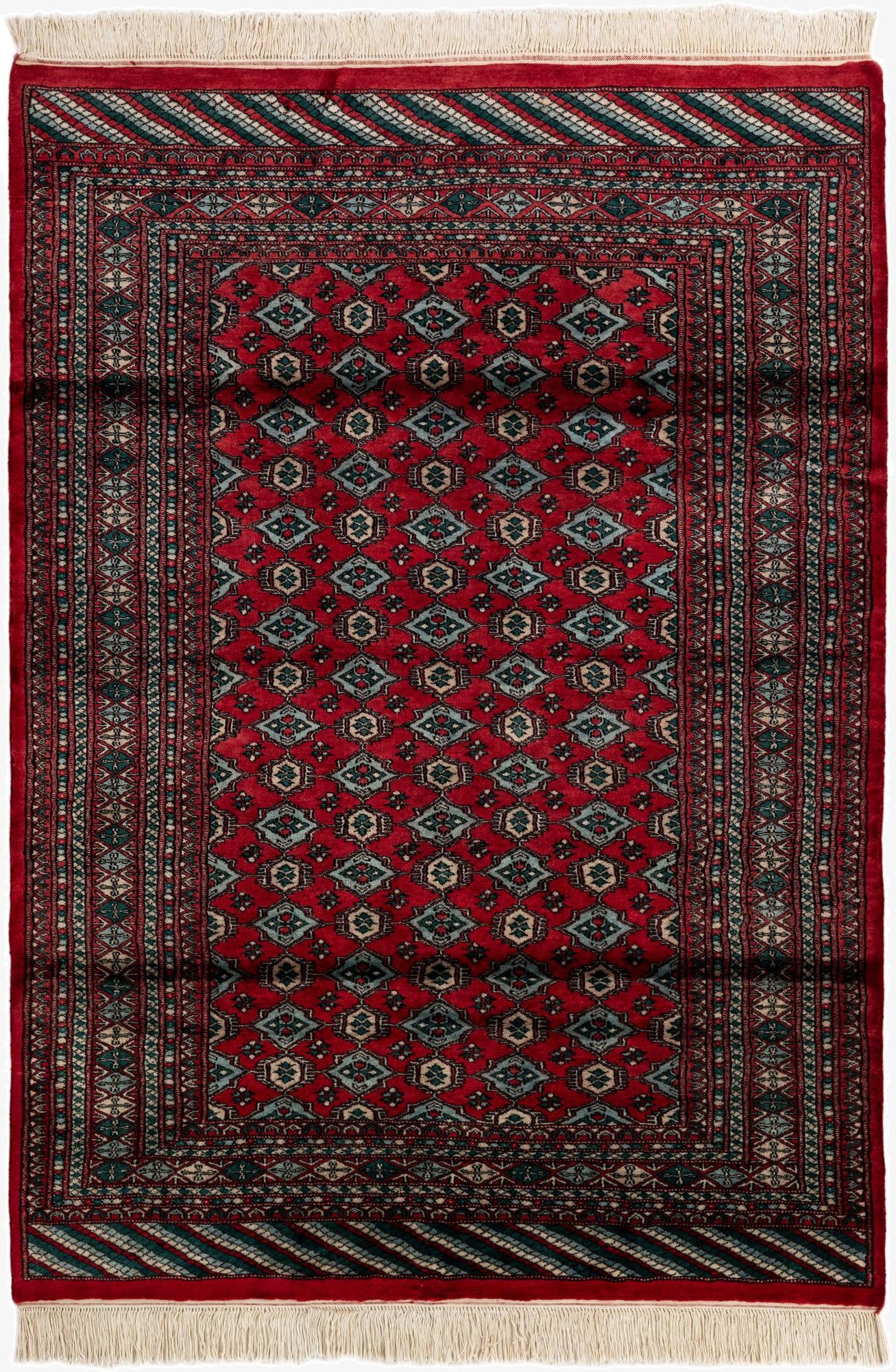  4' 2 x 5' 11  Hand Knotted Bokhara Oriental Wool Rug