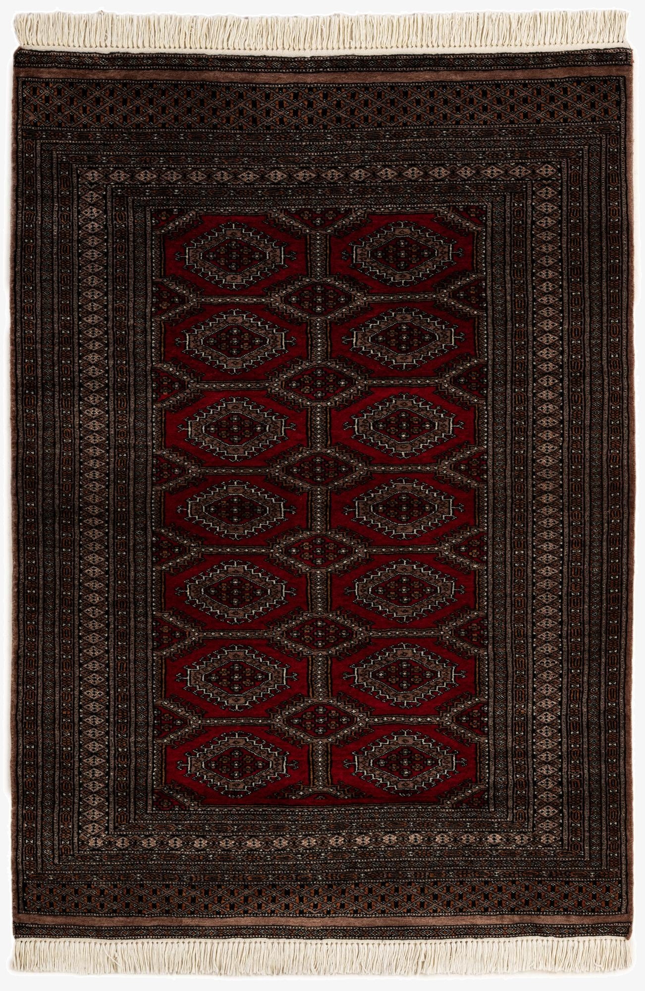  4' 3 x 6' 1  Hand Knotted Bokhara Oriental Wool Rug