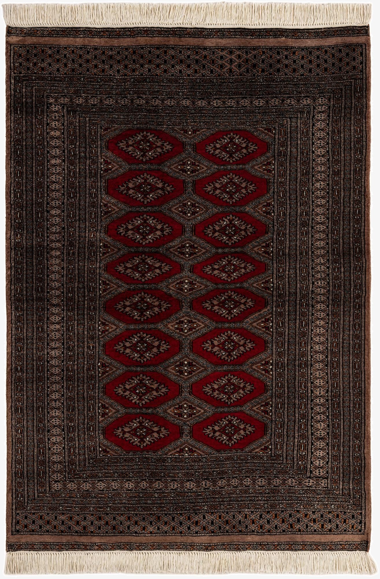  4' 3 x 6' 1  Hand Knotted Bokhara Oriental Wool Rug