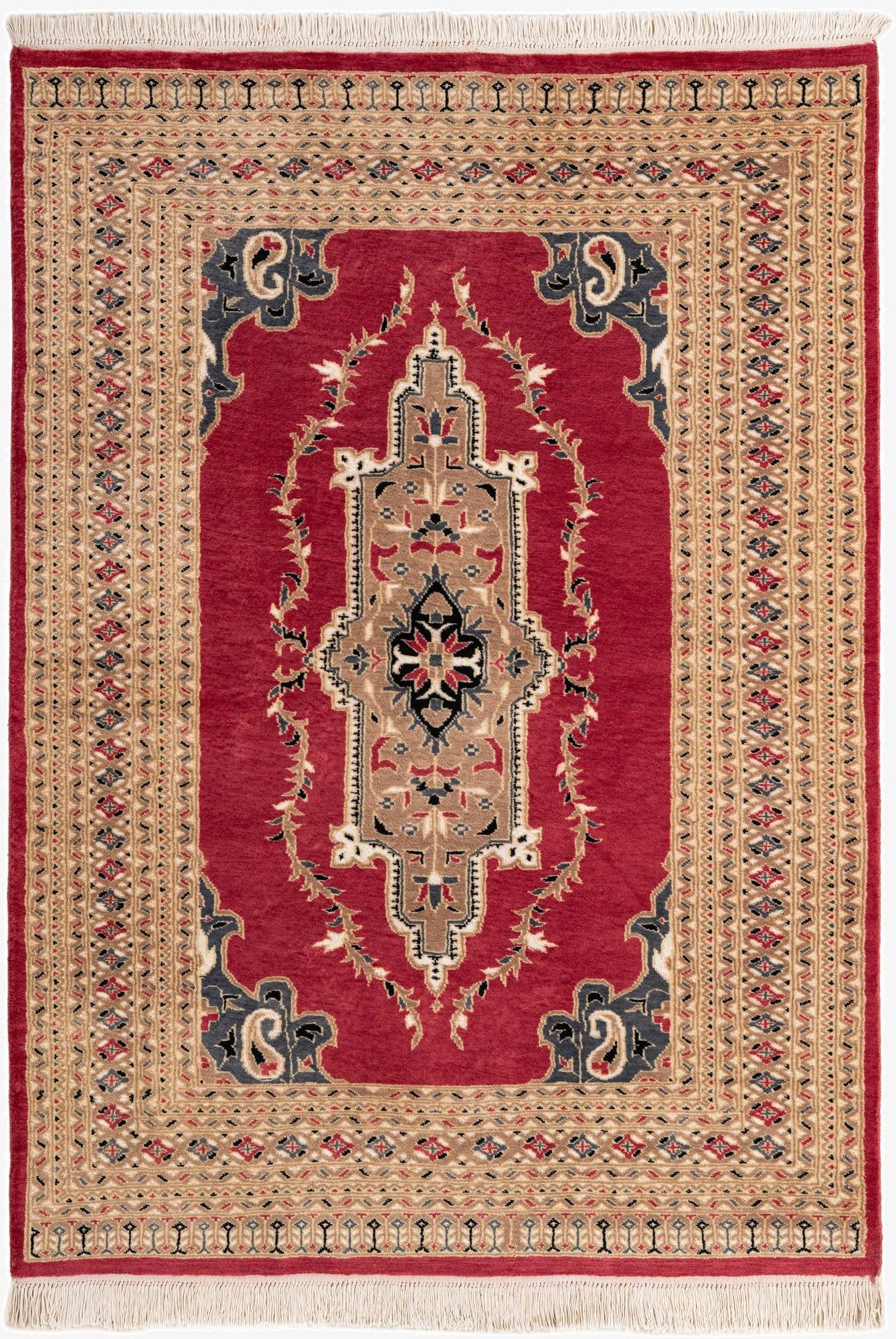  4' 4 x 6' 1  Hand Knotted Bokhara Oriental Wool Rug