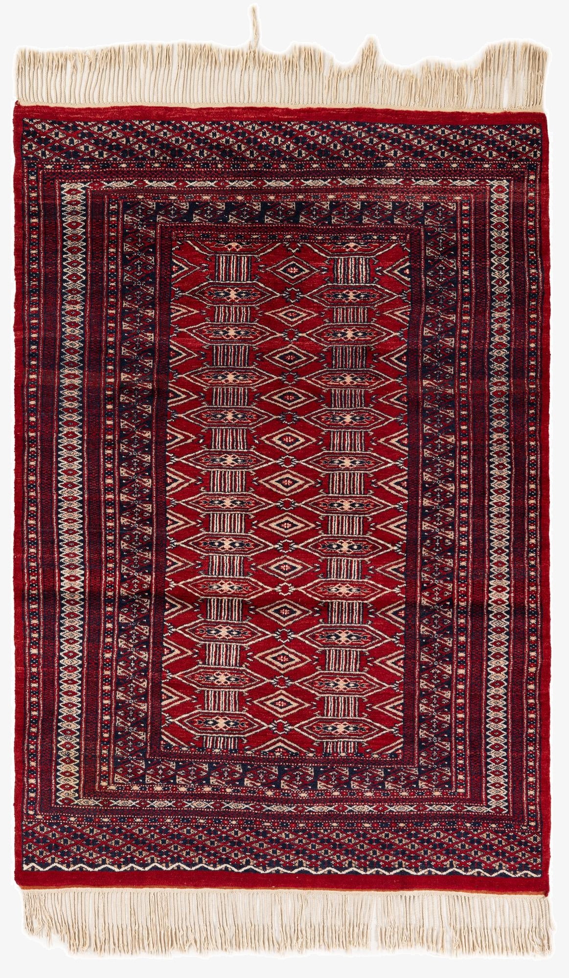  4' 1 x 6' 2  Hand Knotted Bokhara Oriental Wool Rug