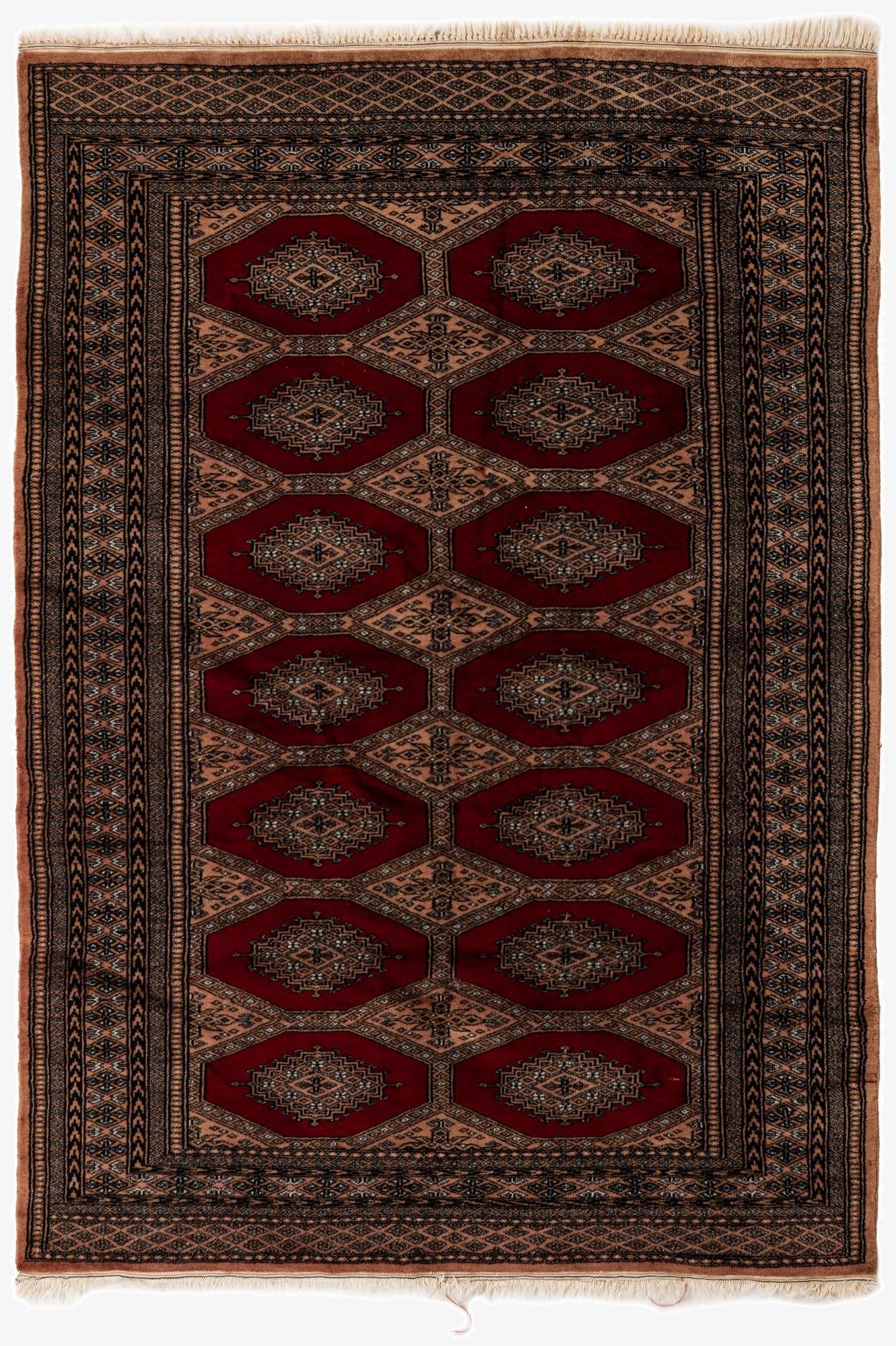  4' 3 x 6' 1  Hand Knotted Bokhara Oriental Wool Rug