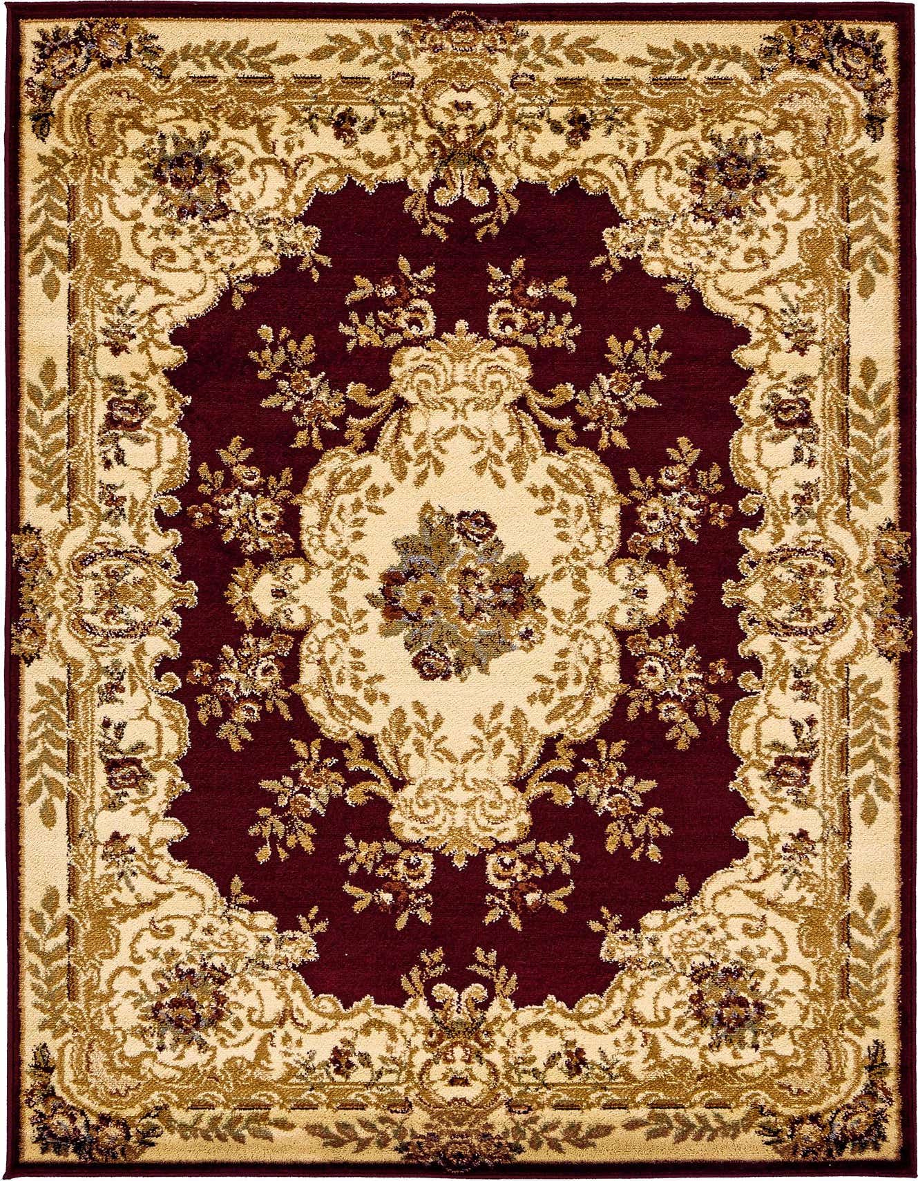 A 4x6 rectangular Chateau rug featuring a traditional medallion pattern in rich red and cream with gold accents.