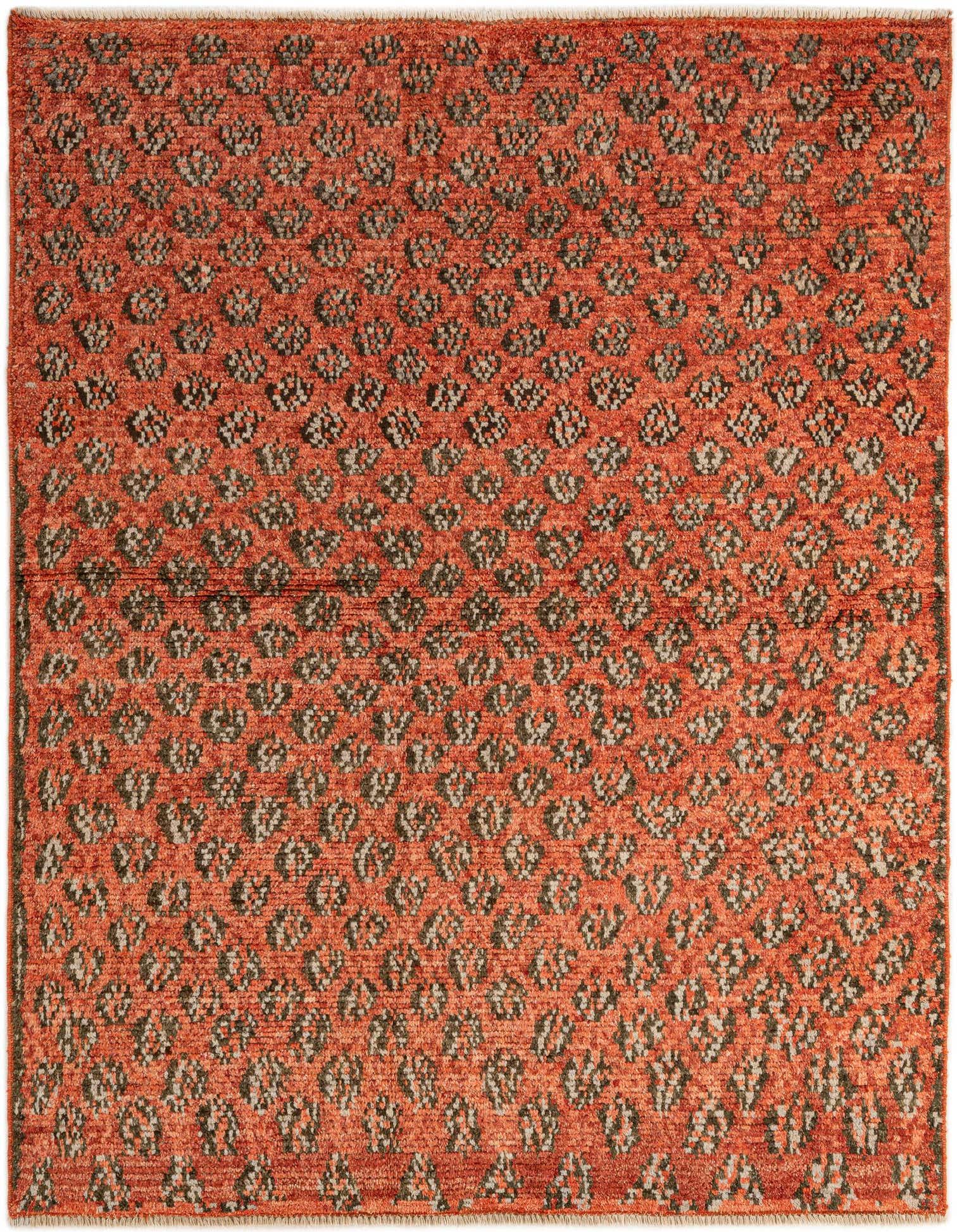 A 5x8 rectangular Darya rug in shades of red with a modern oriental pattern, handmade from wool.