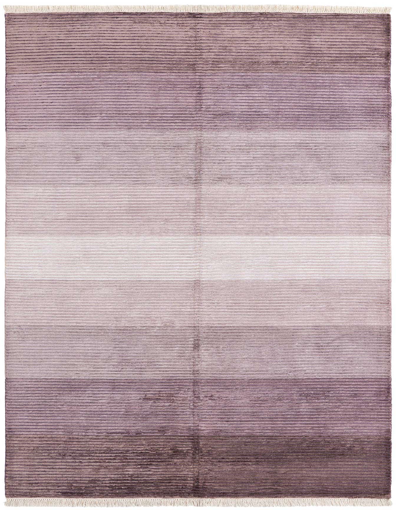 A 5x8 rectangular Darya rug with horizontal stripes in varying shades of red, from light to dark, with fringe.