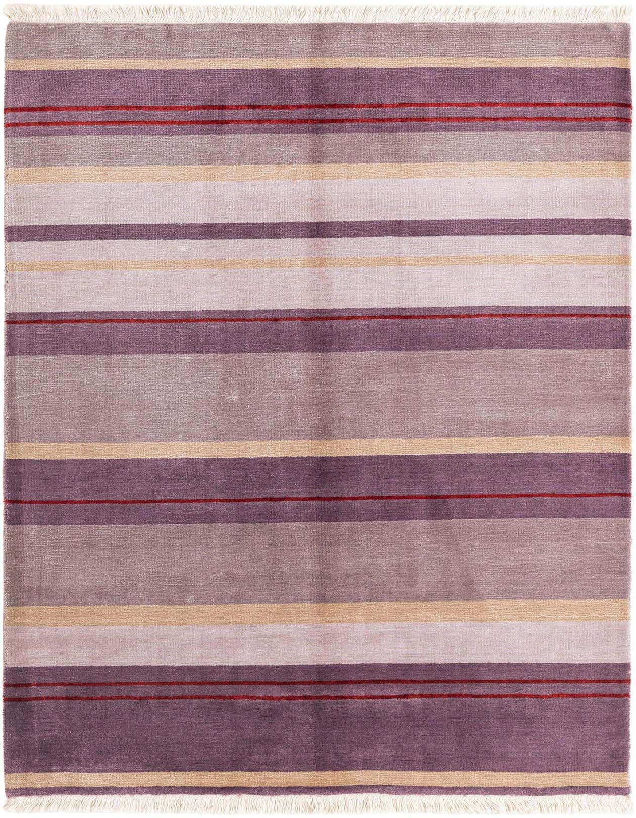 A 3x5 rectangular Darya rug featuring broad stripes in varying shades of red, purple, and beige with thin red accent lines, made of wool and cotton.