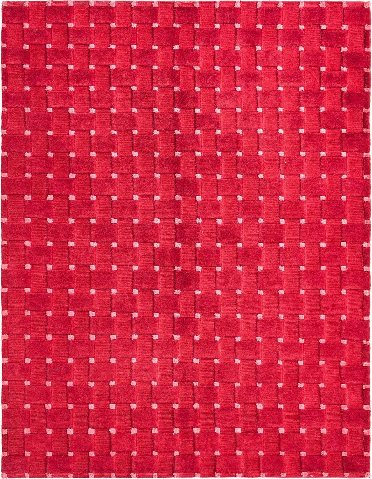 A vibrant 4x6 rectangular Darya rug in rich red, featuring a modern basketweave pattern with subtle lighter red accents, ideal for a living room.