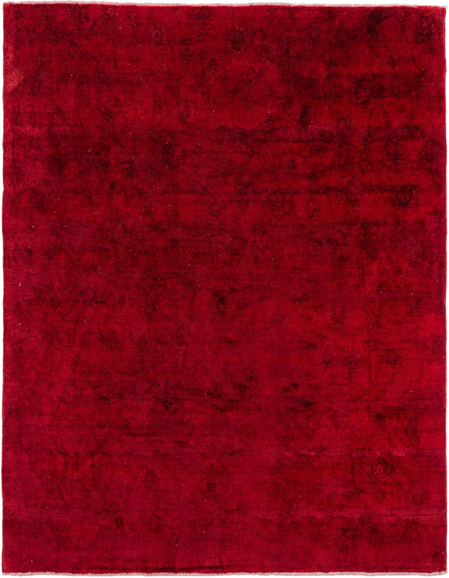 A luxurious 8x10 rectangular Darya rug in deep red, featuring a subtle modern pattern and high pile, perfect for a living room.