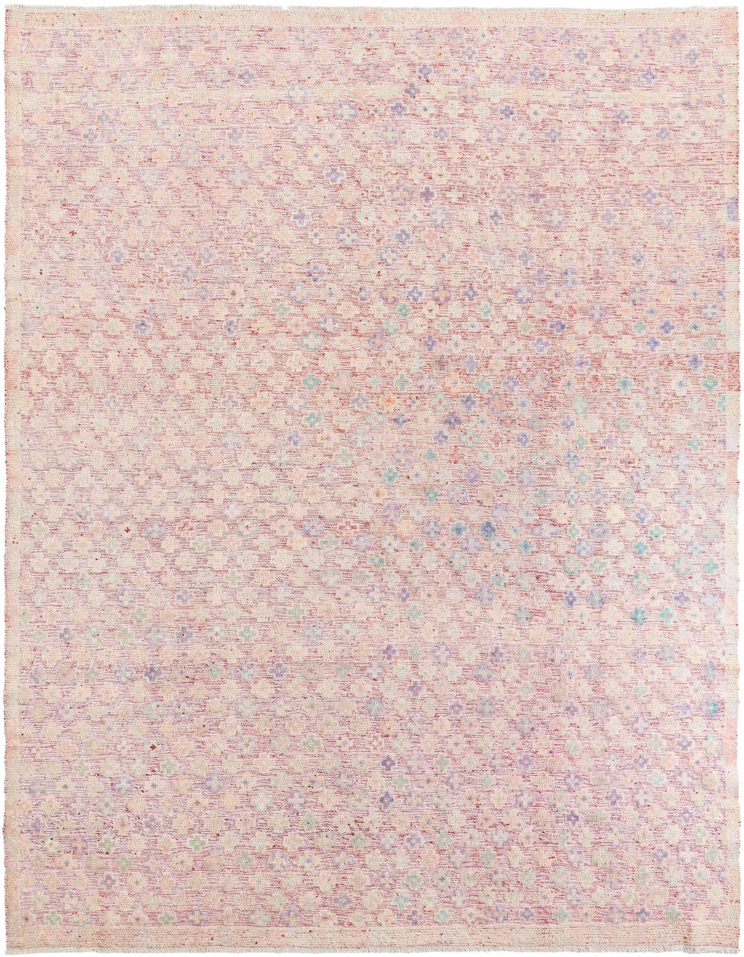 A 9x12 rectangular Darya rug in shades of red with a subtle modern floral pattern, handmade from wool.