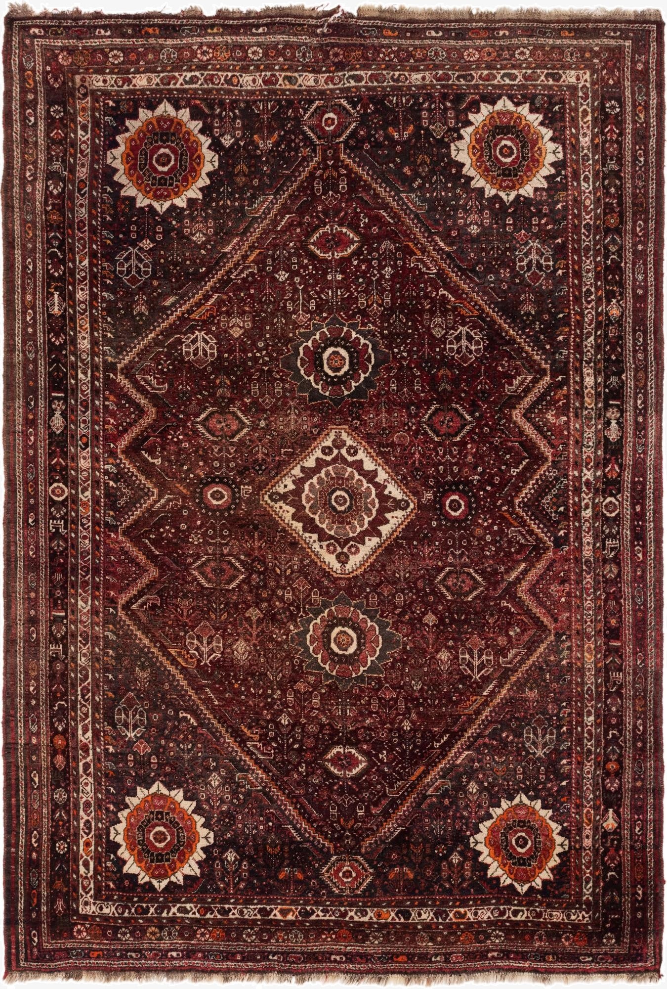  7' 2 x 10' 6  Hand Knotted Ghashghaei Persian Wool Rug