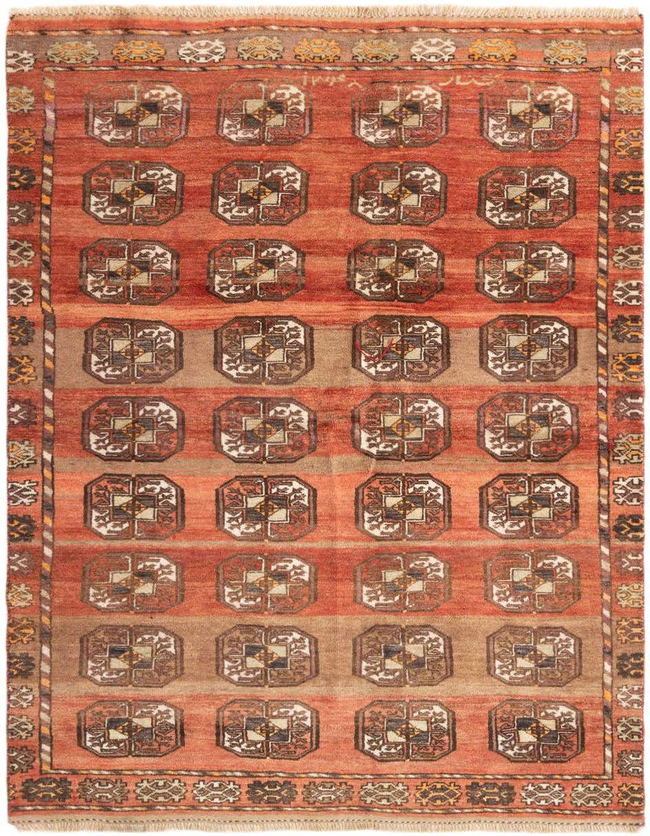 A 3x5 rectangular Hamedan wool rug featuring a traditional tribal pattern in various shades of red and brown.
