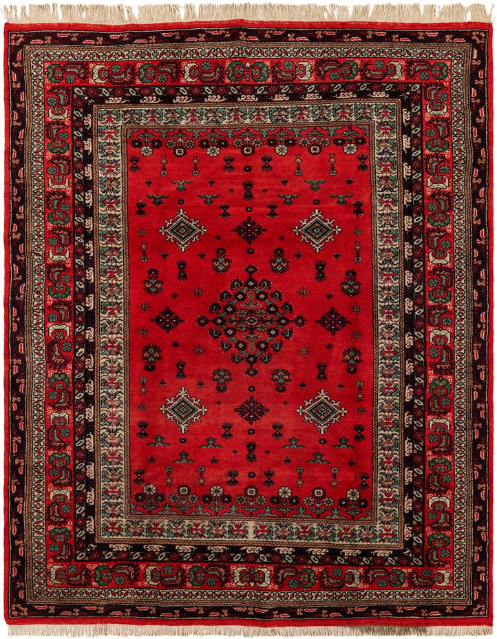  6' 6 x 9' 4  Hand Knotted Hamedan Wool Rug
