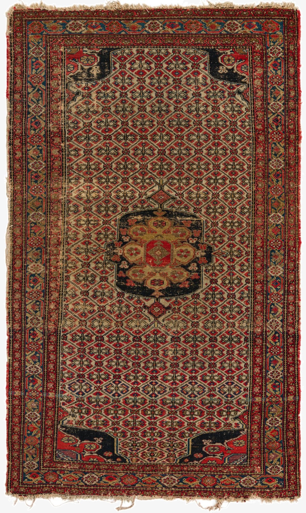  3' 10 x 6' 6  Hand Knotted Hamedan Persian Wool Rug