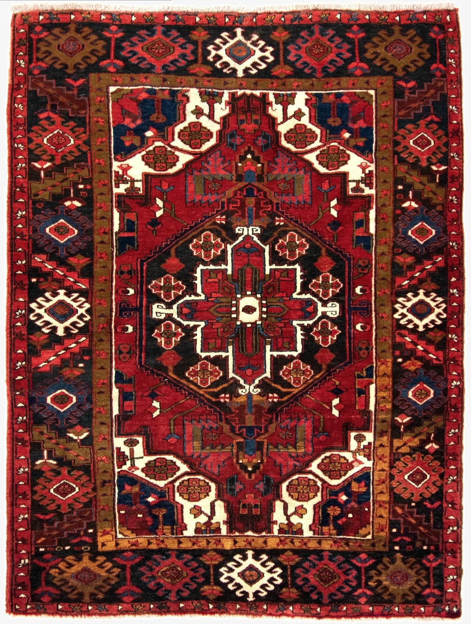  4' 11 x 6' 6  Hand Knotted Heriz Persian Wool Rug
