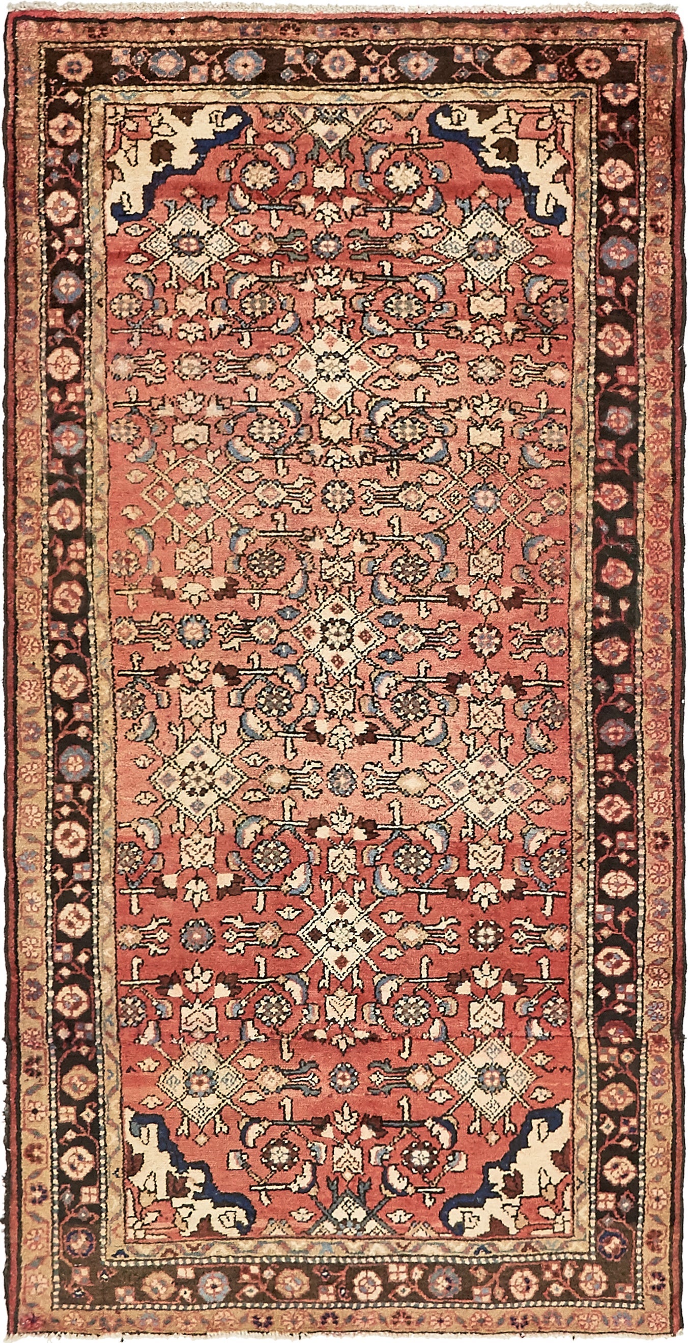  3' 8 x 7' 3  Hand Knotted Hossainabad Persian Wool Rug