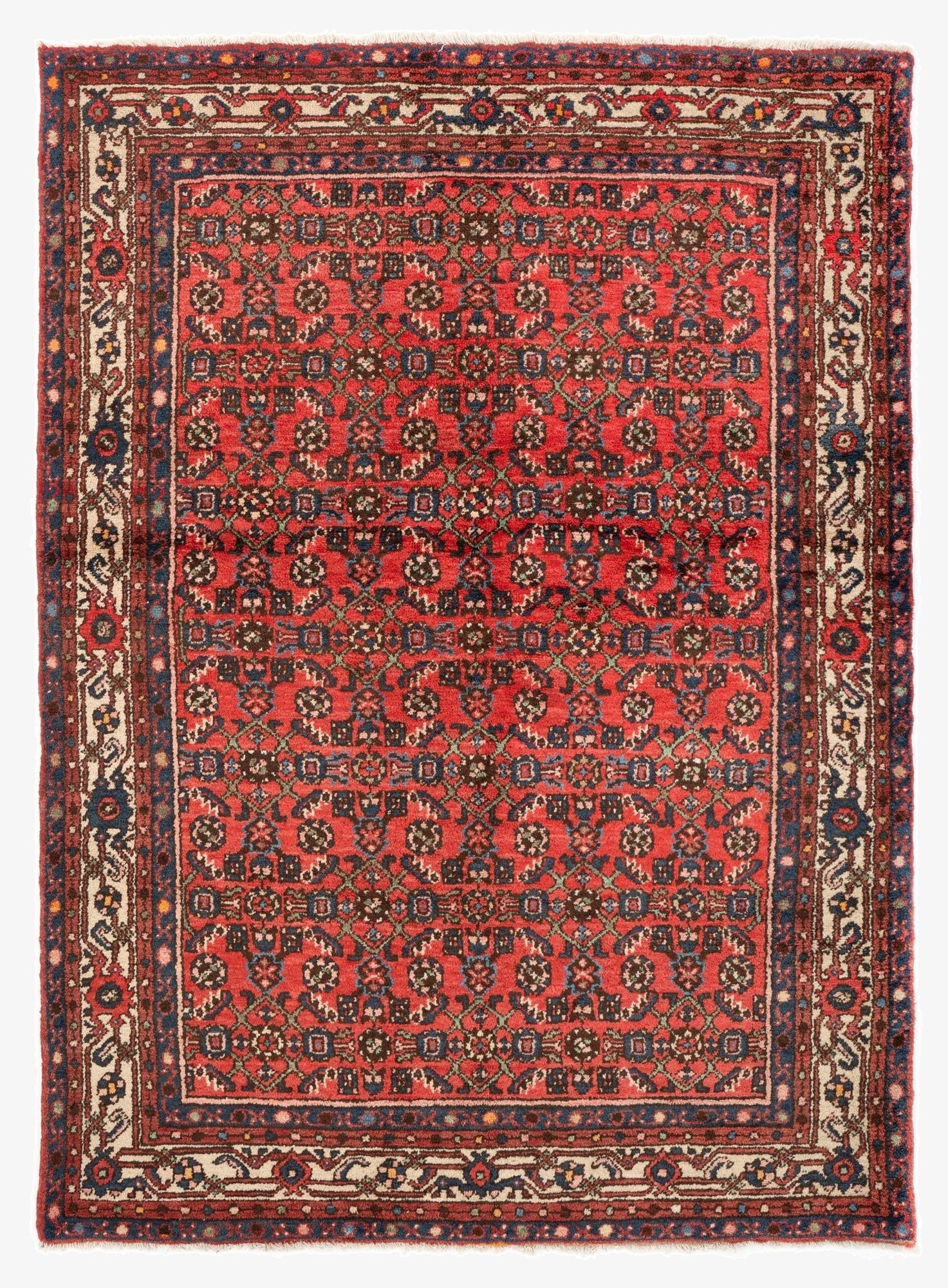  4' 10 x 6' 8  Hand Knotted Hossainabad Persian Wool Rug