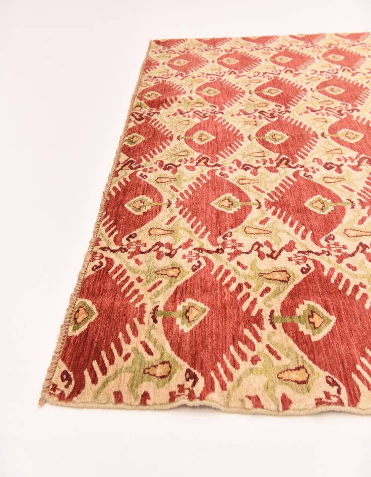 Detail image of  6' x 9'  Hand Knotted Ikat Rug